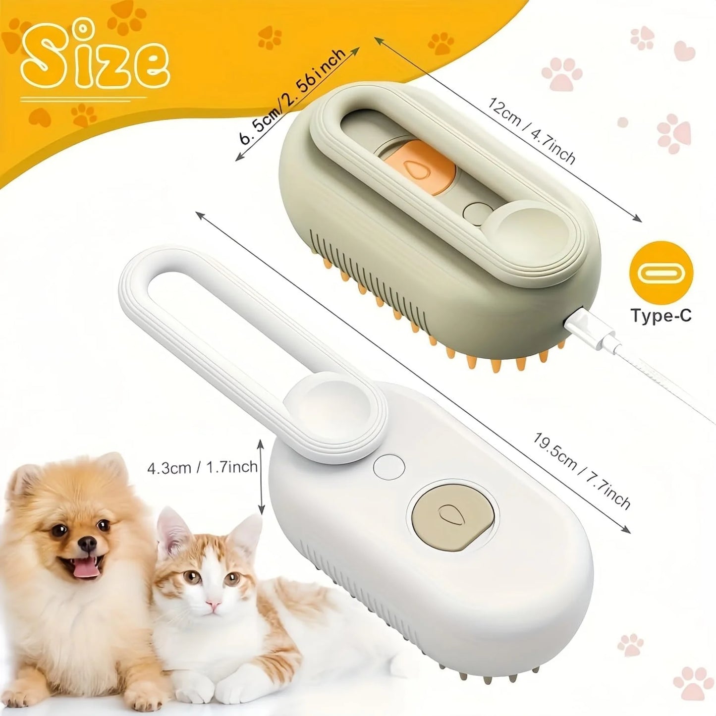 Defur Comb for Cats, 2024 New 3-In-1 Cat Steam Brush for Massaging and Cleaning Shedding Pets, Defur Comb for Long and Short Hair Cats and Dogs Grooming Tool (White)