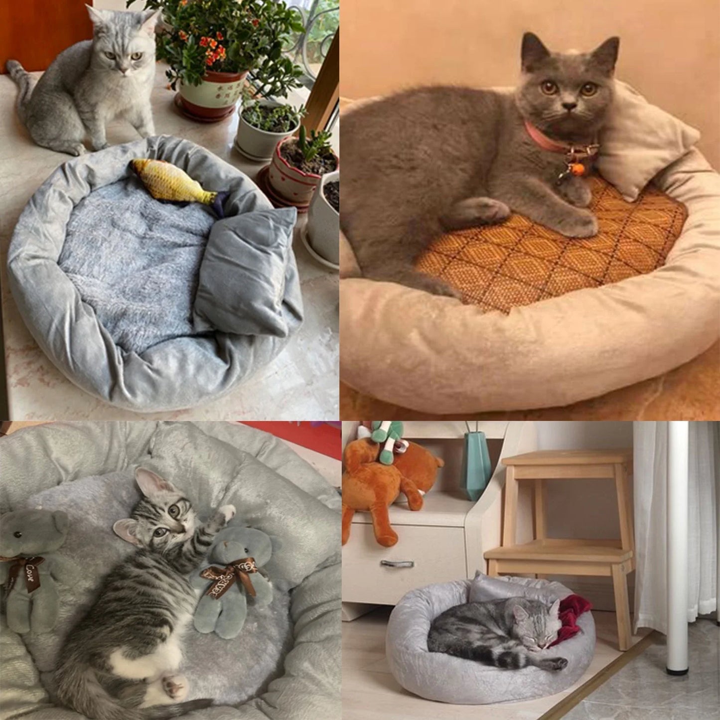 Pet Cat round Bed Dog Cushion Bed Calming Soft Sleeping Bed with Pillow for Small Dog & Indoor Cats