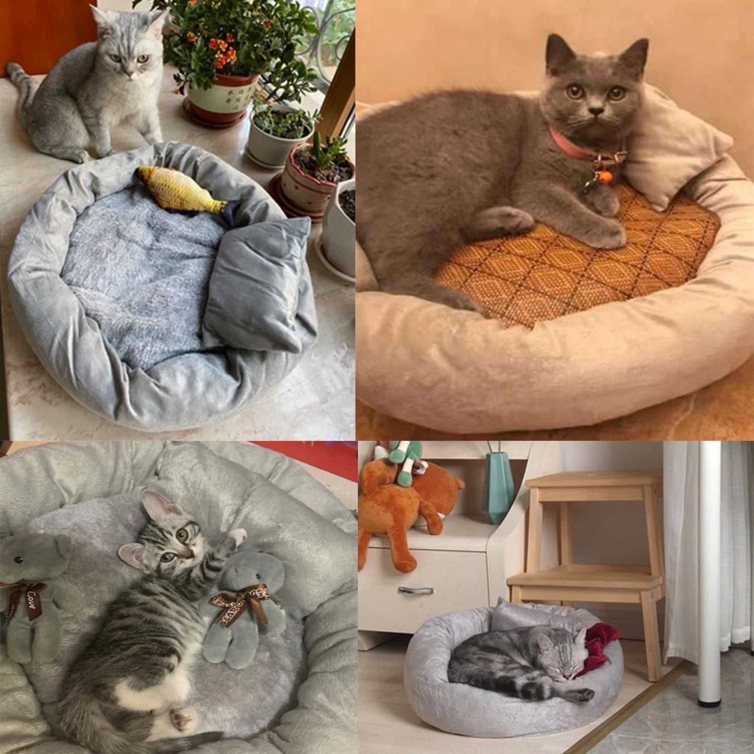 Pet Cat round Bed Dog Cushion Bed Calming Soft Sleeping Bed with Pillow for Small Dog & Indoor Cats