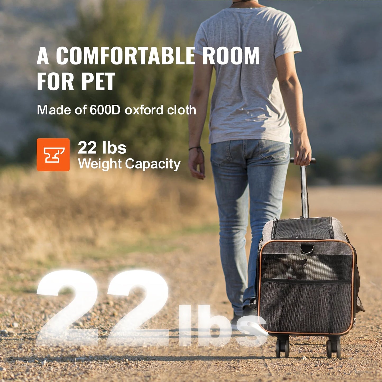 Cat Carrier with Wheels Airline Approved Rolling Pet Carrier 22 Lbs Grey for Cat Dog Small Medium Animals Kitten Puppy