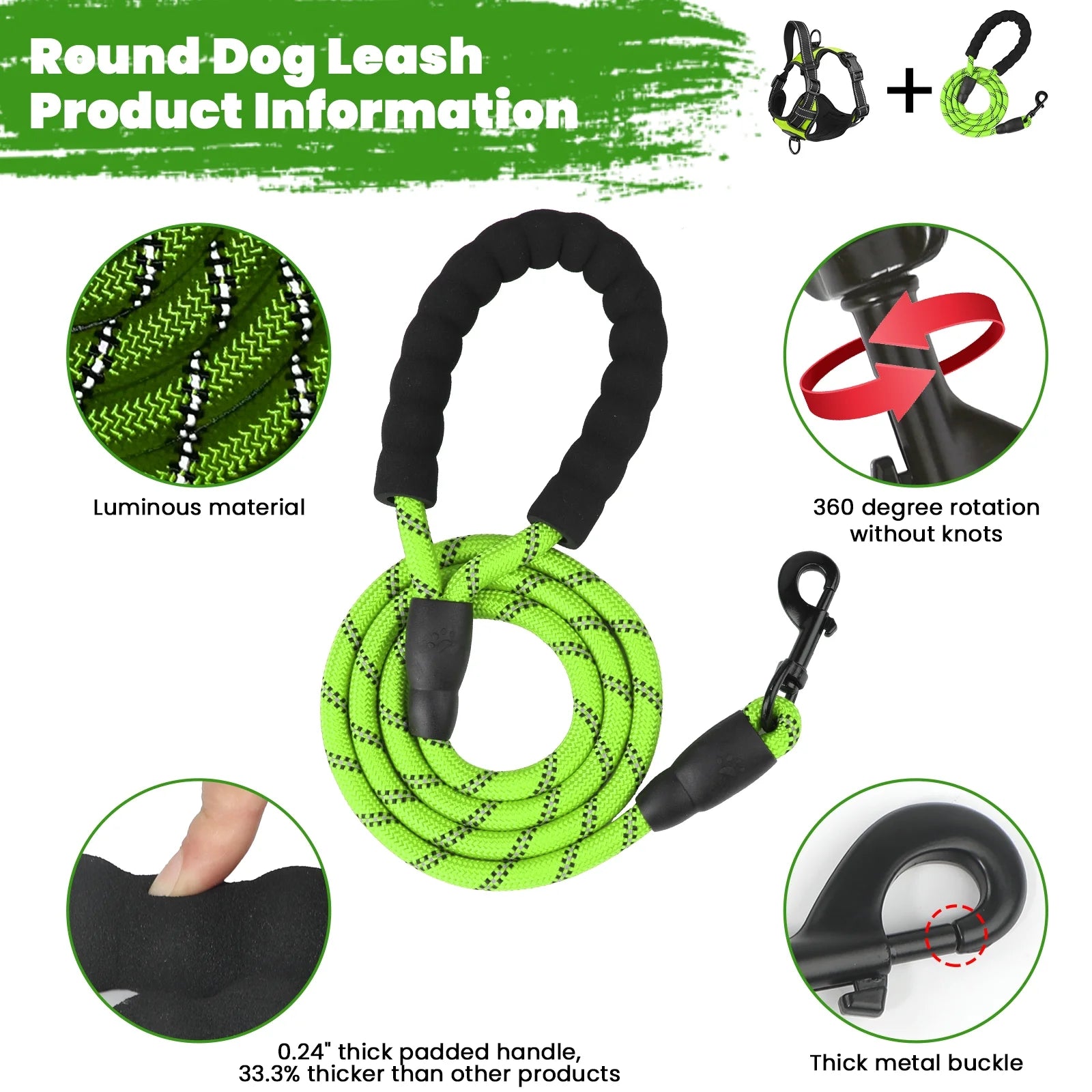 Dog Harness and Leash Set, No Pull Vest Harness, Reflective Adjustable Soft Padded Pet Harness with Handle for Small to Large Dogs