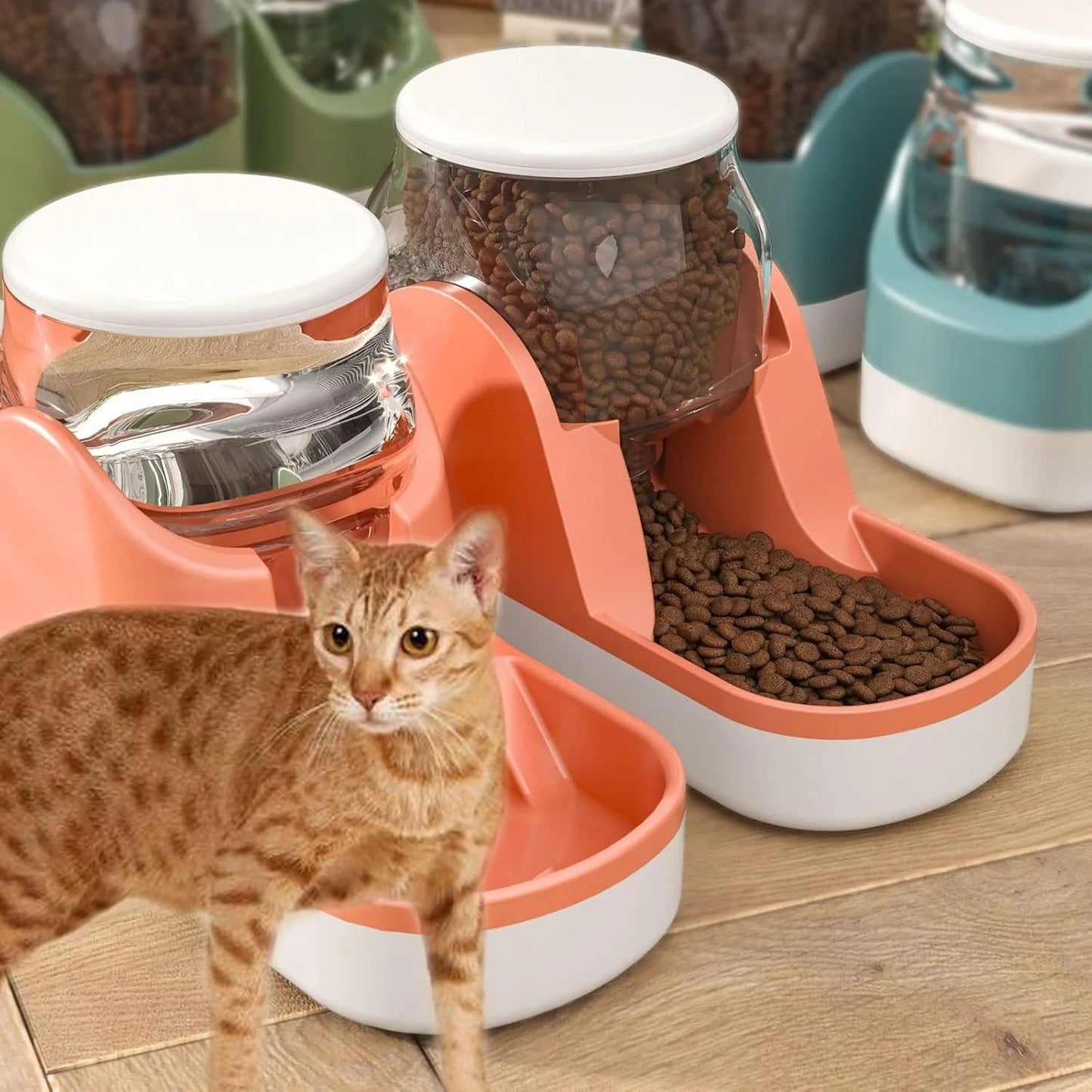 Automatic Dog Food Feeder Gravity Cat Food Dispenser Large Capacity Pet Self Feeding Station Bowl Dish for Small and Medium Dogs Cats,1 Gallon,Pink