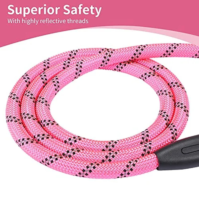 Dog Leash 6 FT with Comfortable Padded Handle, Highly Reflective Threads Leash for Medium Large Dogs, 1/2 Inch Diameter,Pink