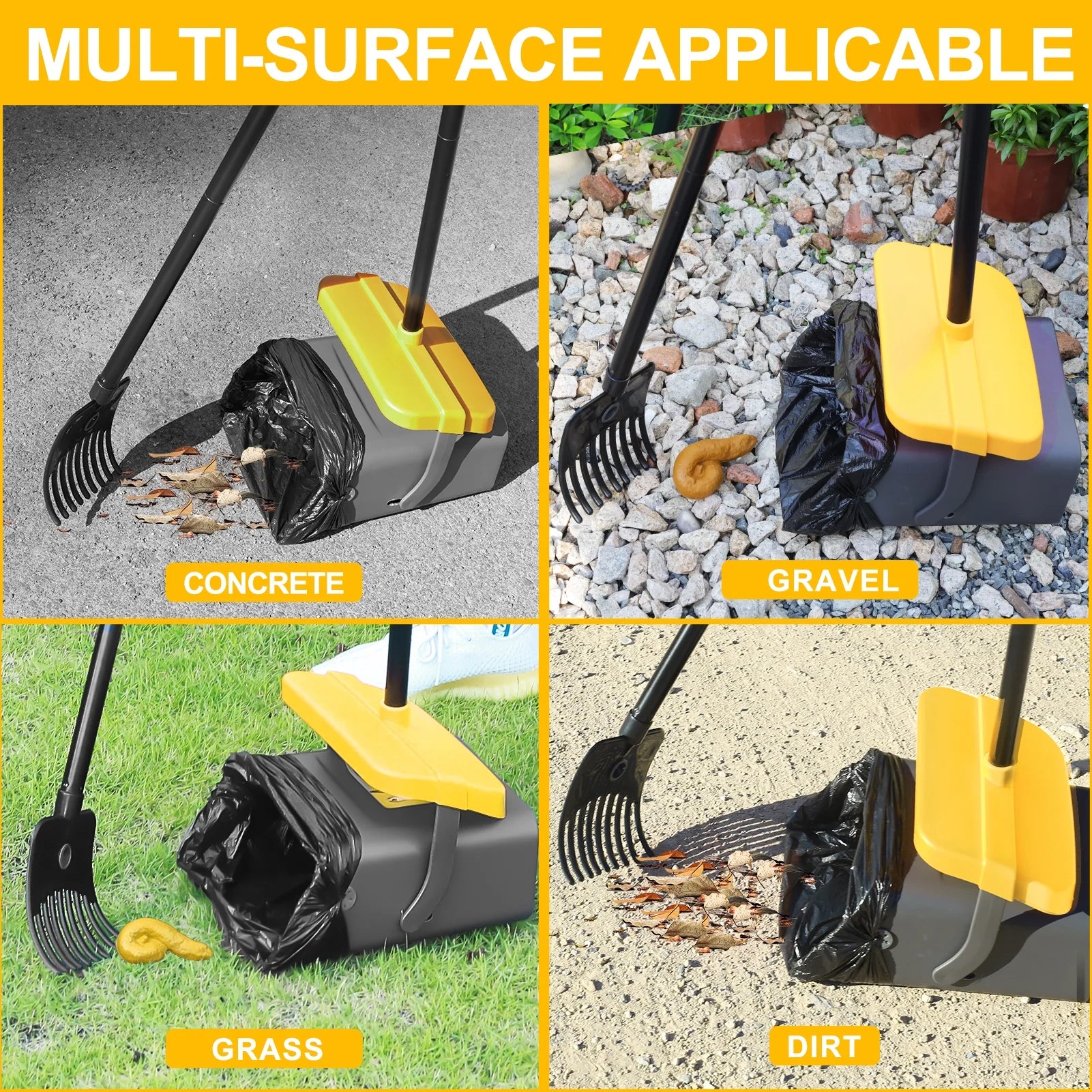 Pooper Scooper for Large Medium Small Dog, 46" Long Adjustable Portable Handle Dog Pooper Scooper Swivel Bin & Rake with 35 Waste Bag, Heavy Duty Poop Scooper for Yard