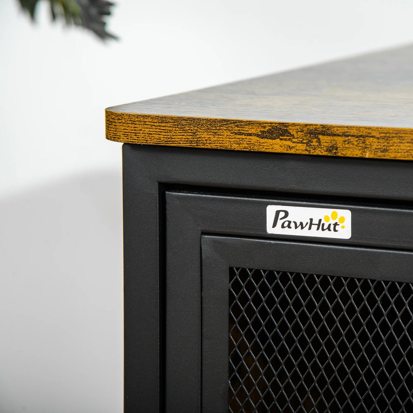 Cat Kennel, Furniture Style Dog Cage, Wood & Steel End Table Pet House with Cushion and Sliding Doors, Rustic Brown