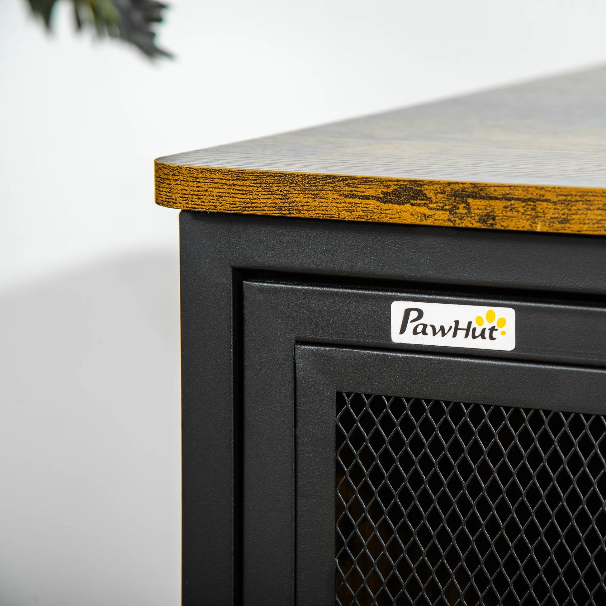 Cat Kennel, Furniture Style Dog Cage, Wood & Steel End Table Pet House with Cushion and Sliding Doors, Rustic Brown