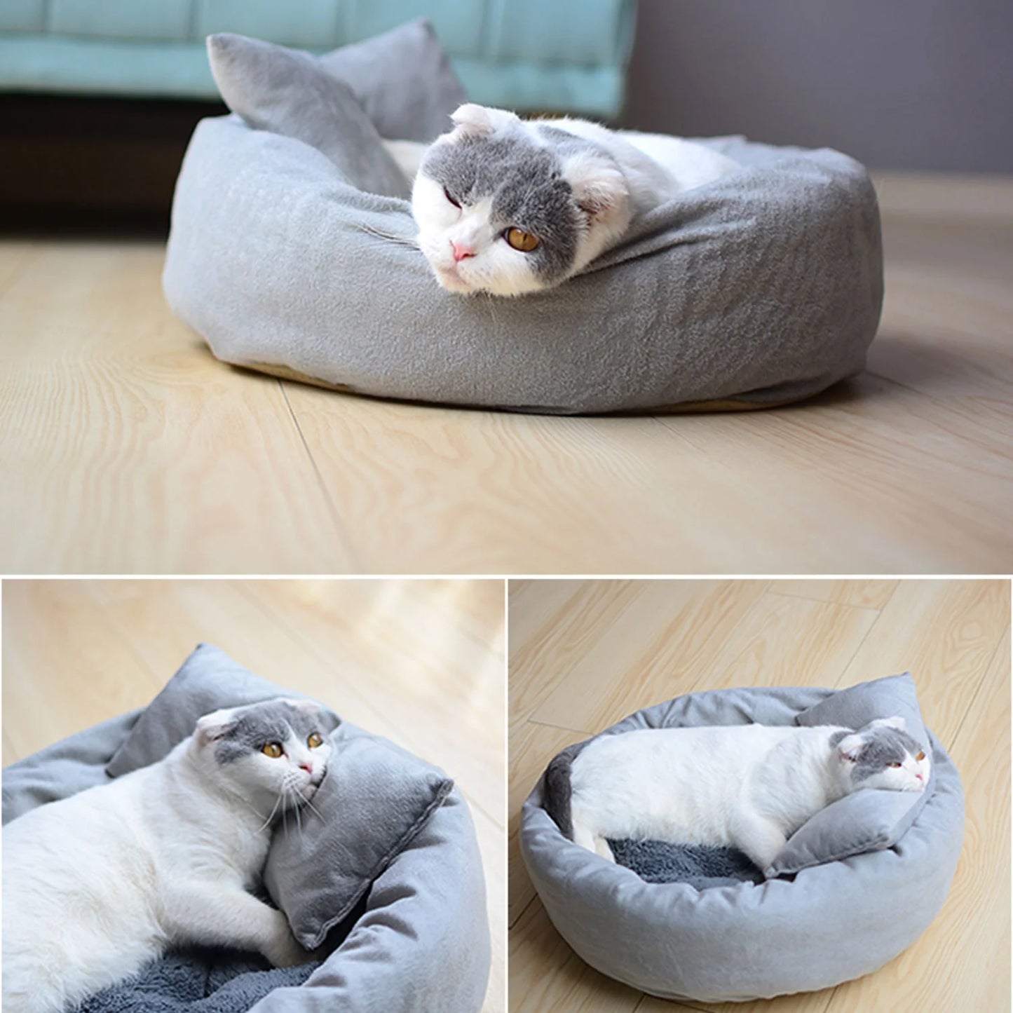 Pet Cat round Bed Dog Cushion Bed Calming Soft Sleeping Bed with Pillow for Small Dog & Indoor Cats