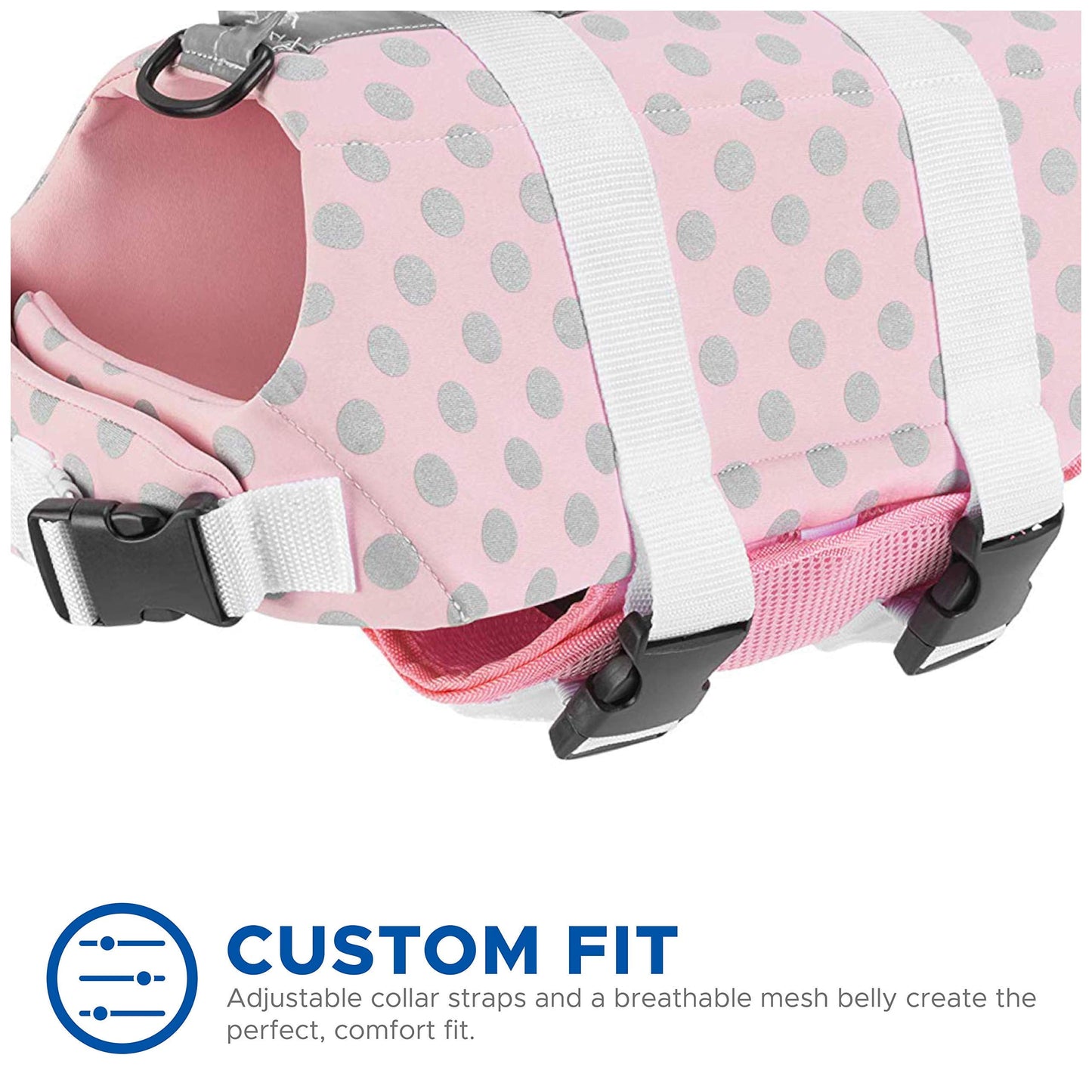Dog Life Jacket - Keep Your Canine Safe with a Neoprene Life Vest - Designer Life Jackets - Perfect for Swimming and Boating - Pink/Silver, Medium