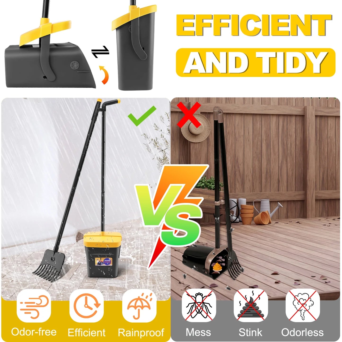 Pooper Scooper for Large Medium Small Dog, 46" Long Adjustable Portable Handle Dog Pooper Scooper Swivel Bin & Rake with 35 Waste Bag, Heavy Duty Poop Scooper for Yard