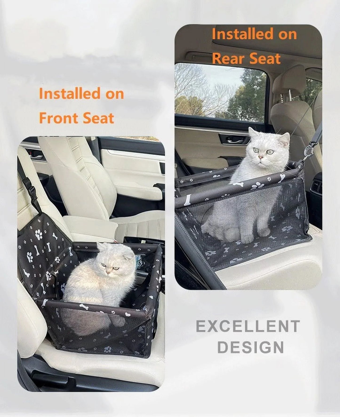 Pet Dog Cat Car Seat Booster for Small & Medium Pets, Portable Breathable Foldable Pet Carrier Seat Safety Anti-Collapse for Travel with Seat Belt, Dark Gray