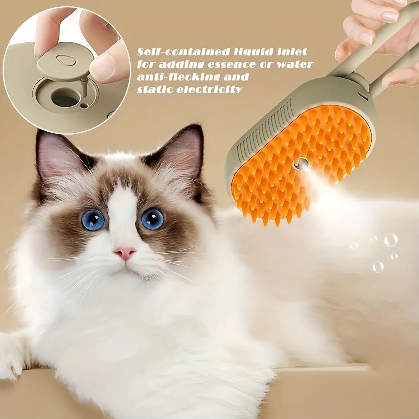 Defur Comb for Cats, 2024 New 3-In-1 Cat Steam Brush for Massaging and Cleaning Shedding Pets, Defur Comb for Long and Short Hair Cats and Dogs Grooming Tool (White)