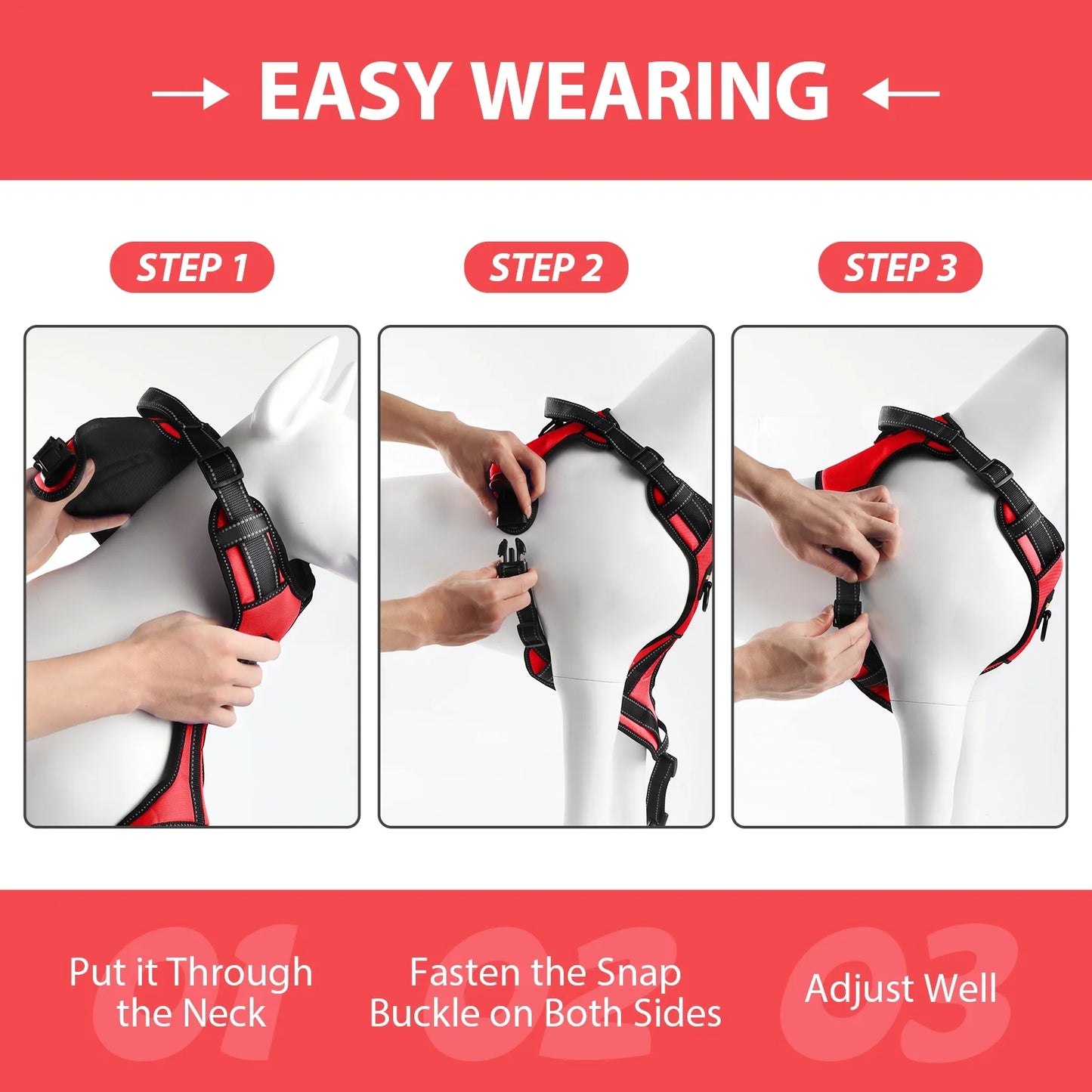 Dog Harness and Leash Set, No Pull Vest Harness, Reflective Adjustable Soft Padded Pet Harness with Handle for Small to Large Dogs