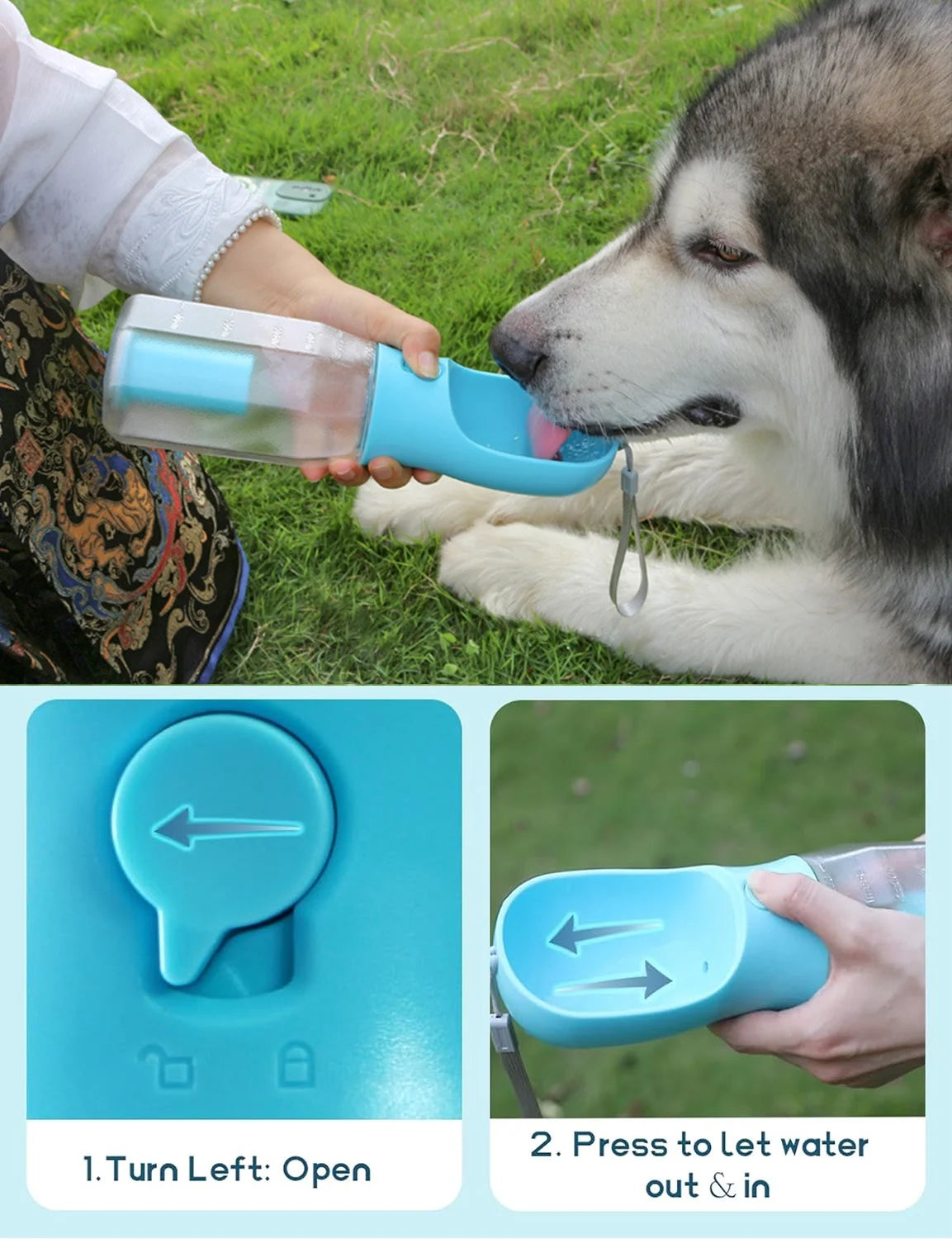 Portable 3-In-1 Dog Water Bottle with Food Container & Poop Bag Holder, 20Oz (Orange)
