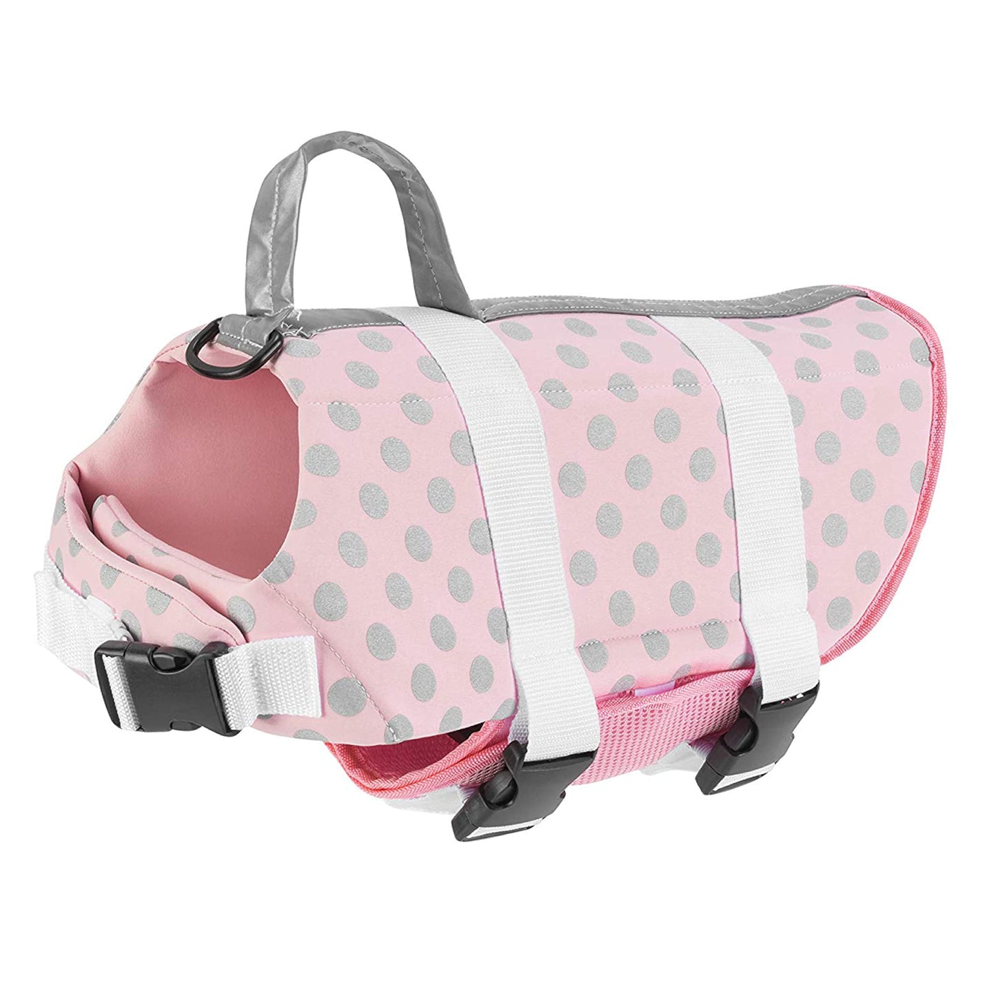 Dog Life Jacket - Keep Your Canine Safe with a Neoprene Life Vest - Designer Life Jackets - Perfect for Swimming and Boating - Pink/Silver, Medium