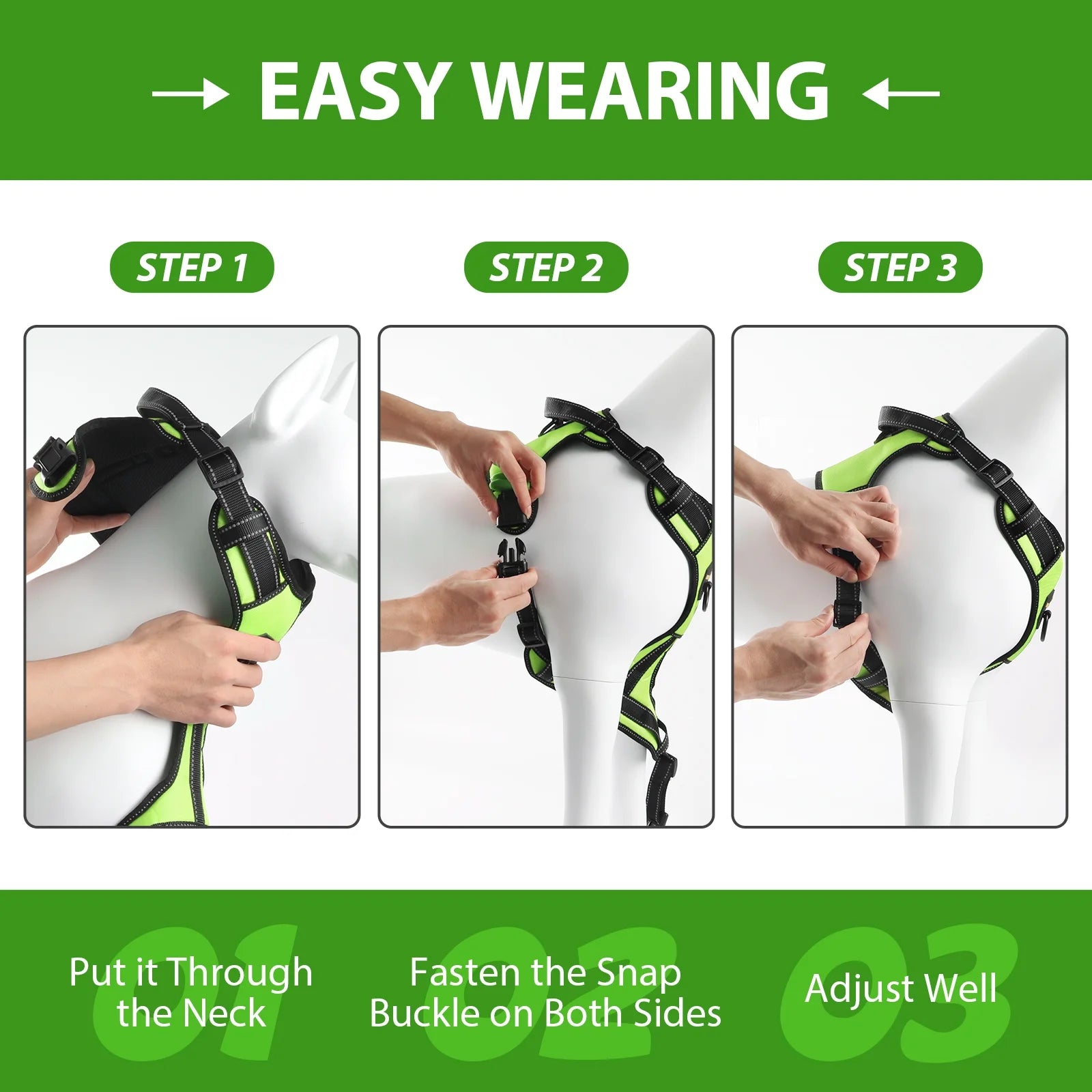 Dog Harness and Leash Set, No Pull Vest Harness, Reflective Adjustable Soft Padded Pet Harness with Handle for Small to Large Dogs