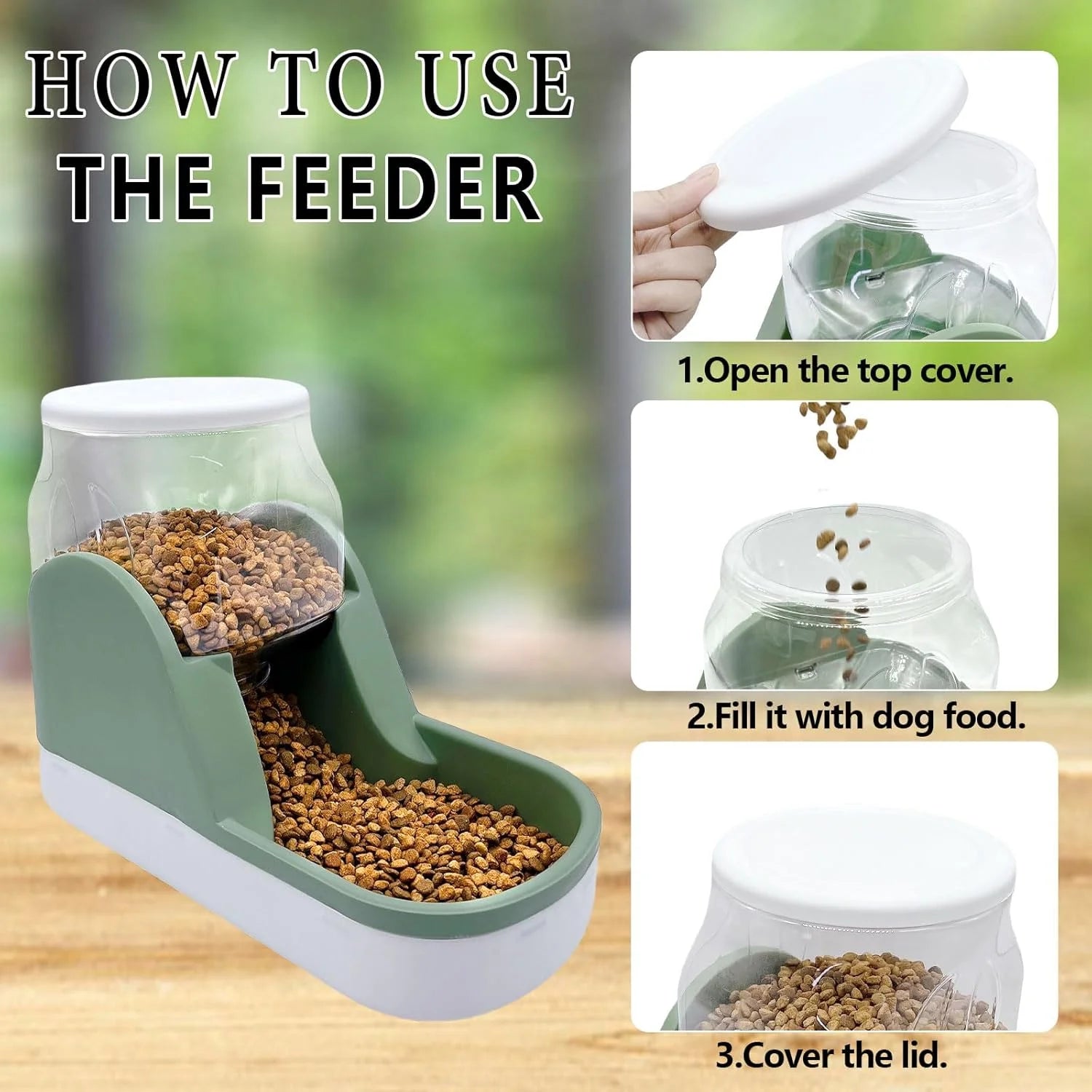 Automatic Dog Food Feeder Gravity Cat Food Dispenser Large Capacity Pet Self Feeding Station Bowl Dish for Small and Medium Dogs Cats,1 Gallon,Green