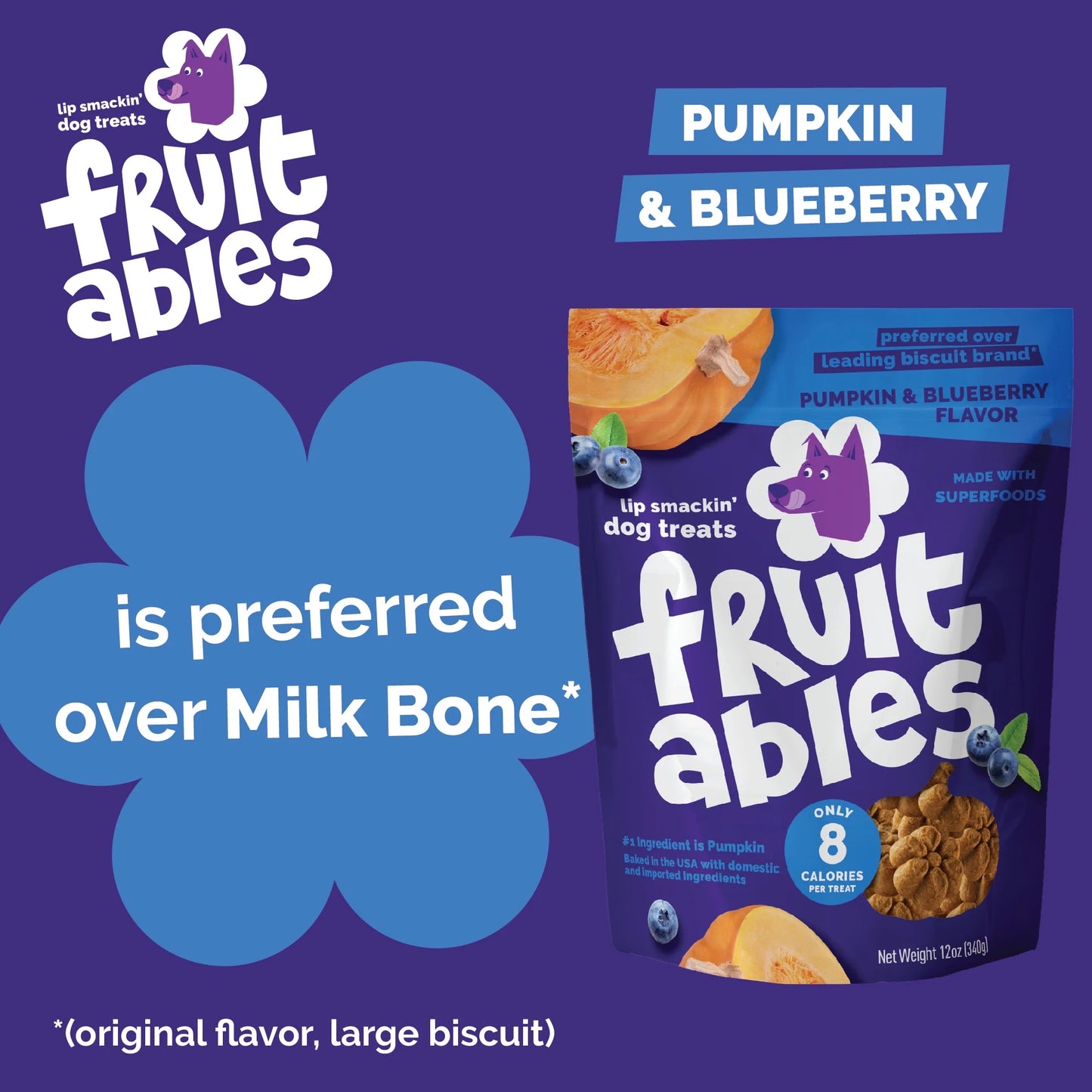 Crunchy Baked Dog Treats, Pumpkin & Blueberry Flavor, 7 Oz Bag
