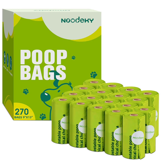 Dog Poop Bags, Certified Composting Doggy Waste Bags, Leak-Proof Scented Puppy Litter Bags, 18 Rolls, 270 Bags(9''X13'')