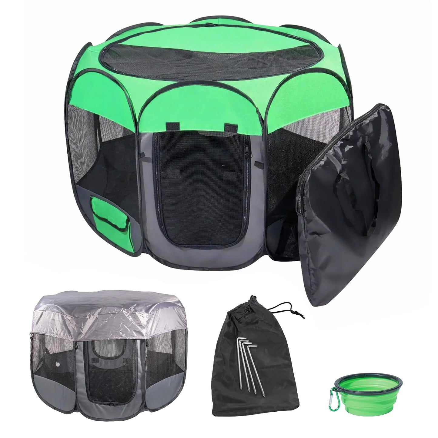 56" Dog Playpen Pop-Up Pet Playpen for Indoor, Extra Large Folding Soft Dog Crate Portable Waterproof Outdoor Playpen for Dog Cat Rest Play Recovery W/Bowl, Durable for Travel