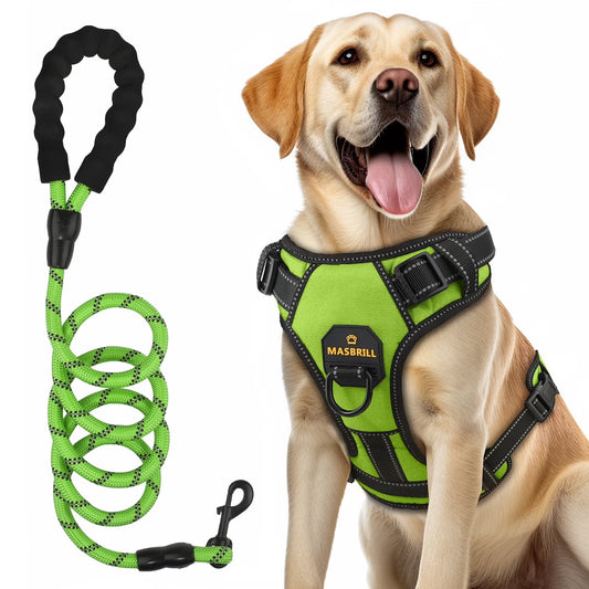 Dog Harness and Leash Set, No Pull Vest Harness, Reflective Adjustable Soft Padded Pet Harness with Handle for Small to Large Dogs