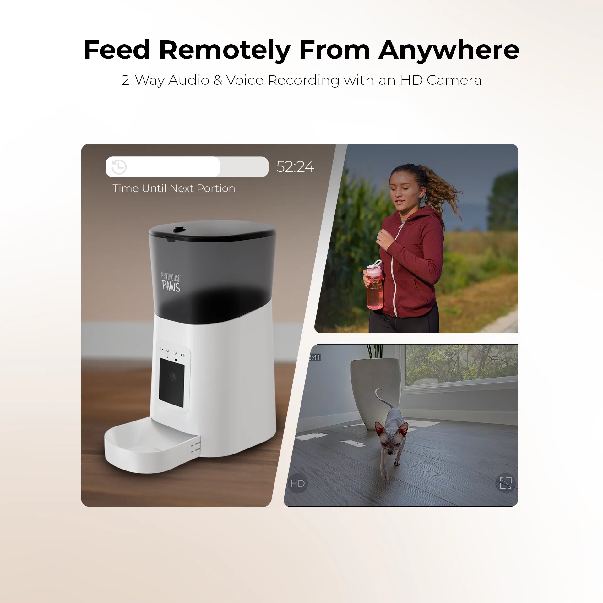 Smart HD Feeder, Automatic 6L Food Dispenser for Cat & Dog, 1080P, 2-Way Audio, Backup Power, 15 Meals/Day, White