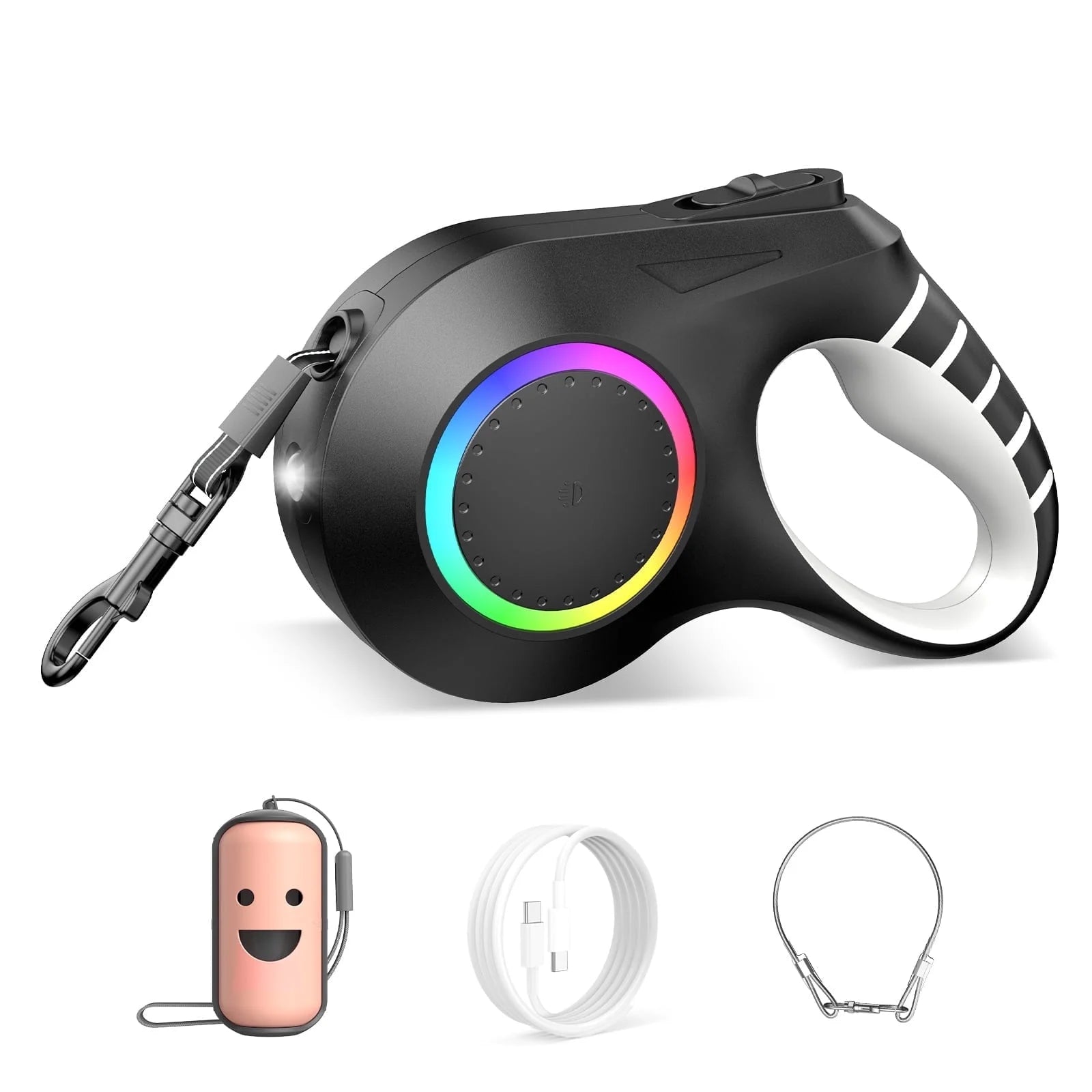 Retractable Dog Leash with Chew Proof Wire Rope, 20Ft Dog Leash Retractable Withlight, Poop Bag Dispenser