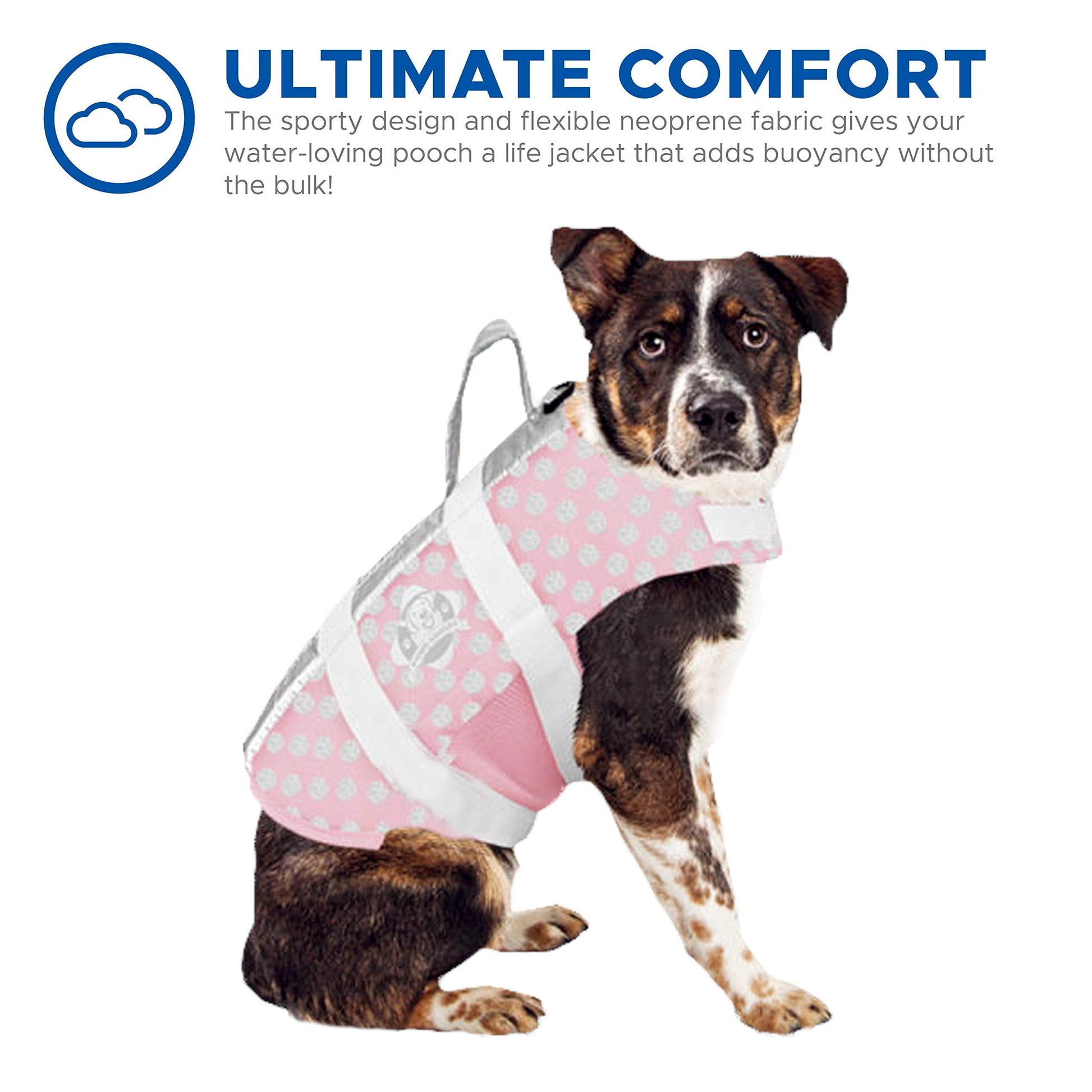 Dog Life Jacket - Keep Your Canine Safe with a Neoprene Life Vest - Designer Life Jackets - Perfect for Swimming and Boating - Pink/Silver, Medium