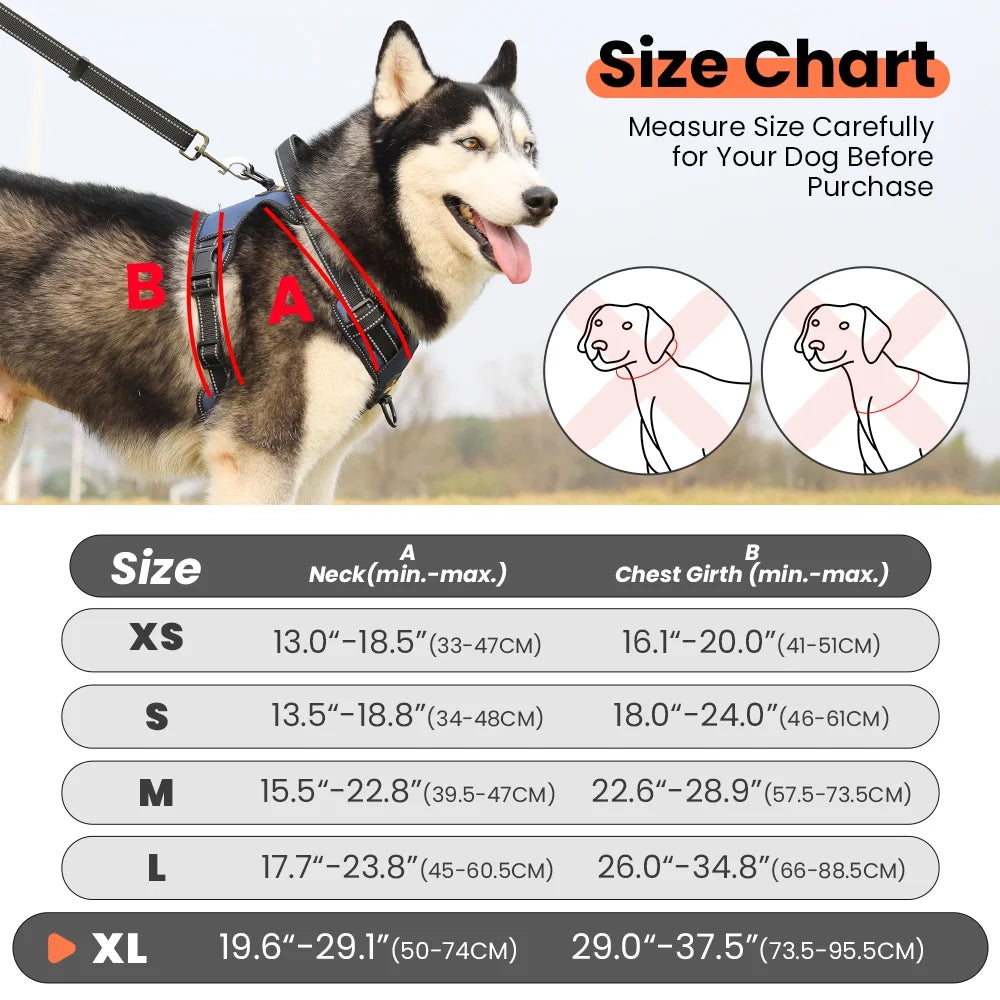Reflective Dog Harness No Pull Dog Vest Harness with Handle, Breathable Padded Dog Chest Harness Adjustable for Large Dog-Blue XL