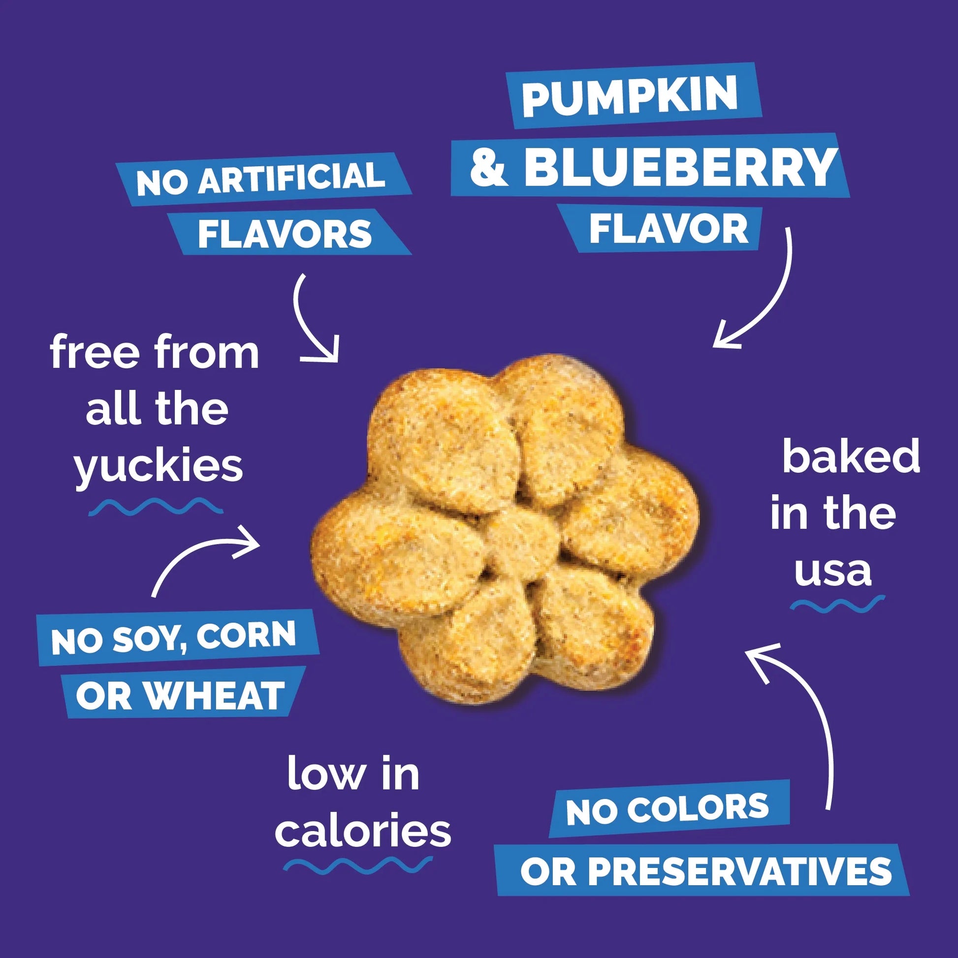 Crunchy Baked Dog Treats, Pumpkin & Blueberry Flavor, 7 Oz Bag