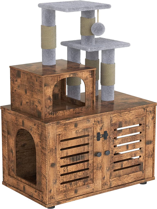 Rustic Brown 2-Level 429" Cat Tree with Scratching Posts, Brown