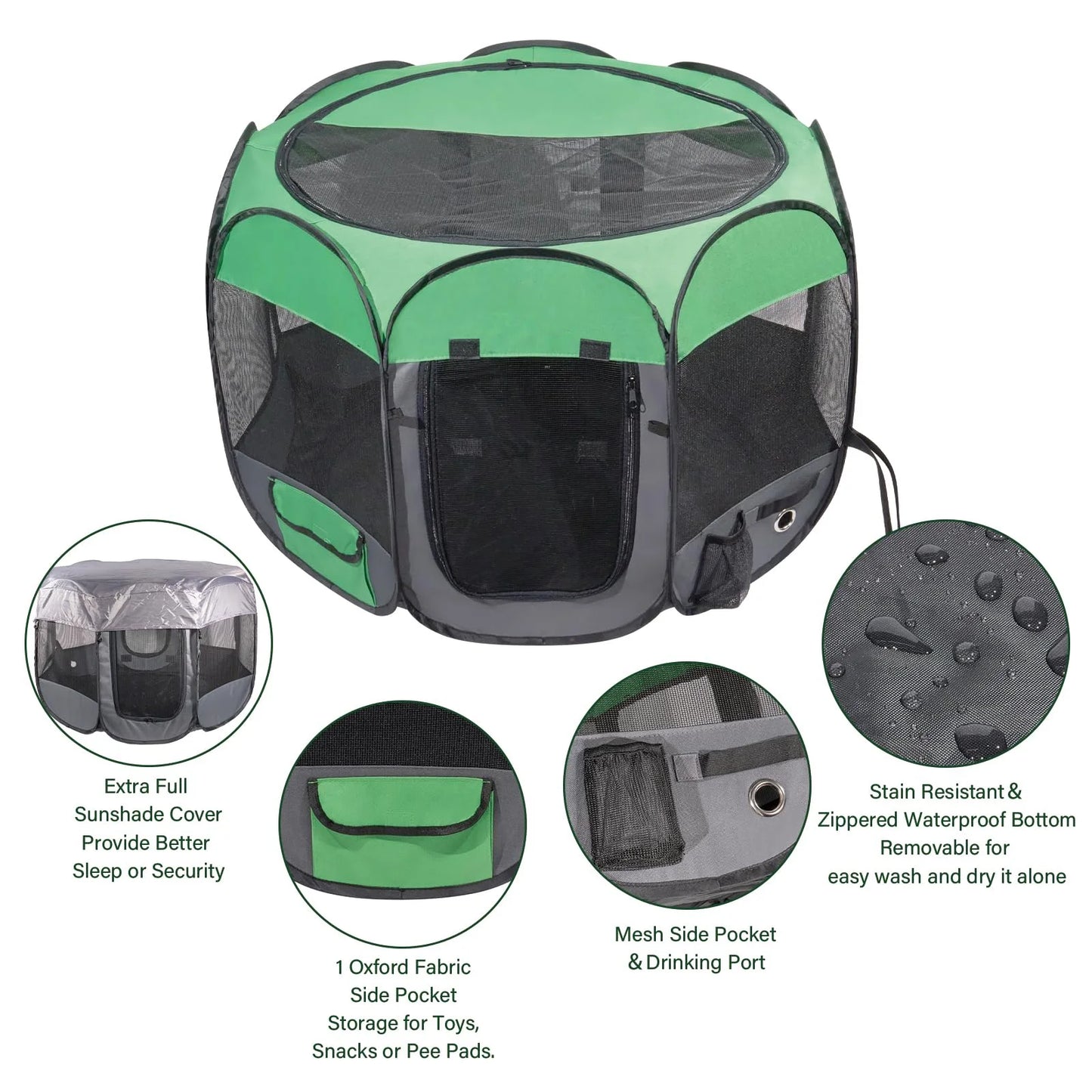 56" Dog Playpen Pop-Up Pet Playpen for Indoor, Extra Large Folding Soft Dog Crate Portable Waterproof Outdoor Playpen for Dog Cat Rest Play Recovery W/Bowl, Durable for Travel