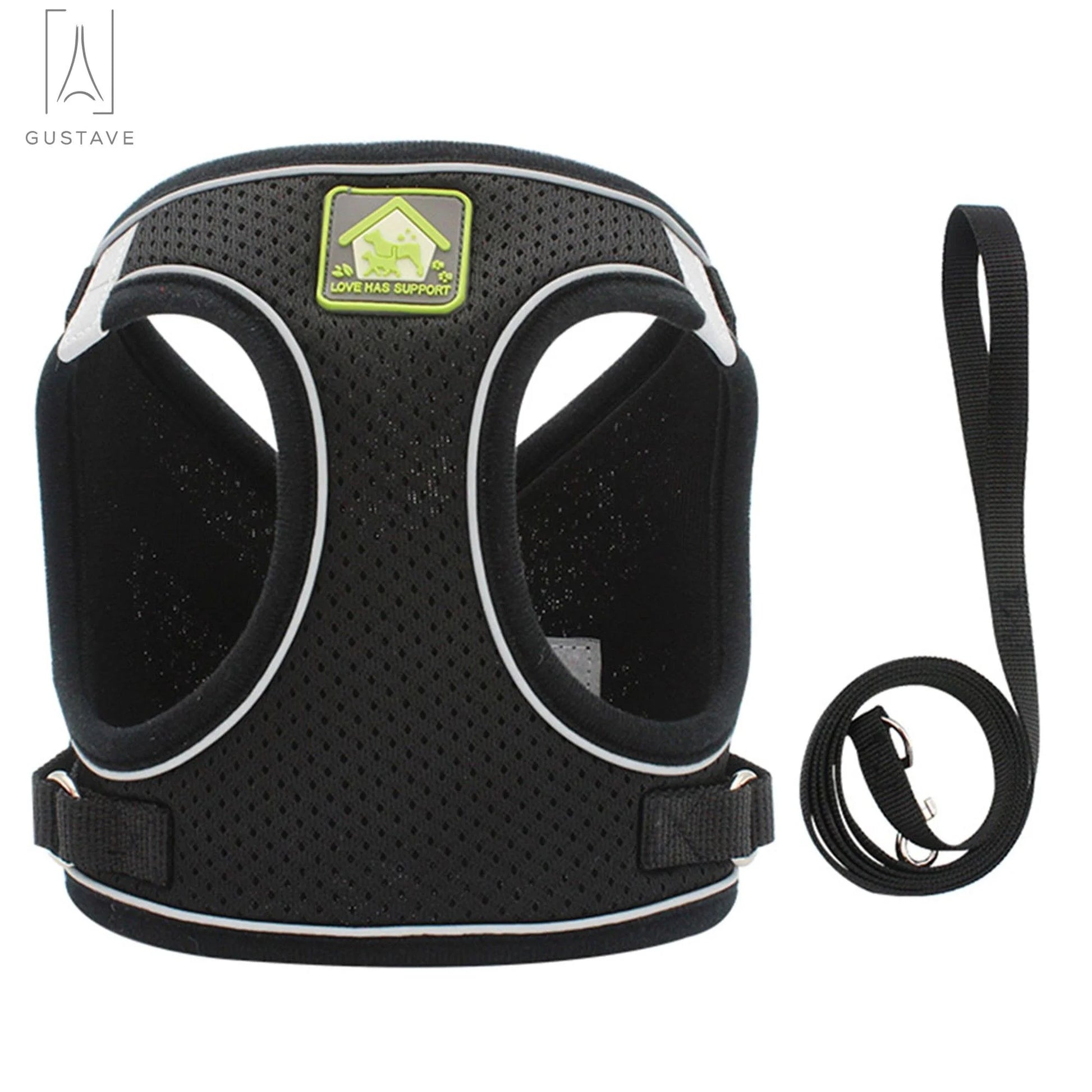 Soft Mesh Pet Dog Harness and Leash Set, No-Pull Pet Harness Adjustable Reflective Breathable Mesh for Small Medium Dogs and Cats (Black, Size S)
