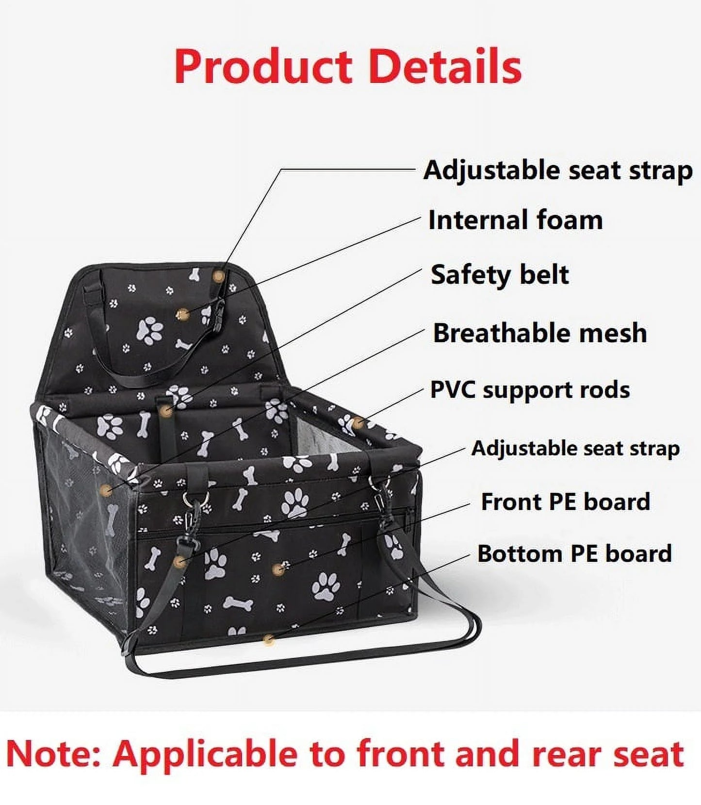 Pet Dog Cat Car Seat Booster for Small & Medium Pets, Portable Breathable Foldable Pet Carrier Seat Safety Anti-Collapse for Travel with Seat Belt, Dark Gray