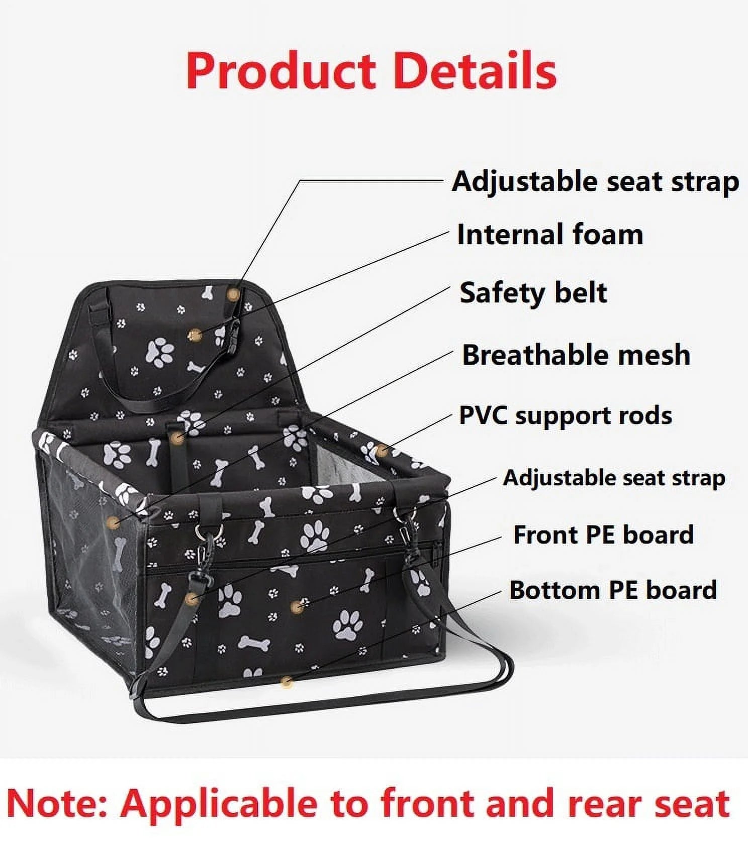 Pet Dog Cat Car Seat Booster for Small & Medium Pets, Portable Breathable Foldable Pet Carrier Seat Safety Anti-Collapse for Travel with Seat Belt, Dark Gray