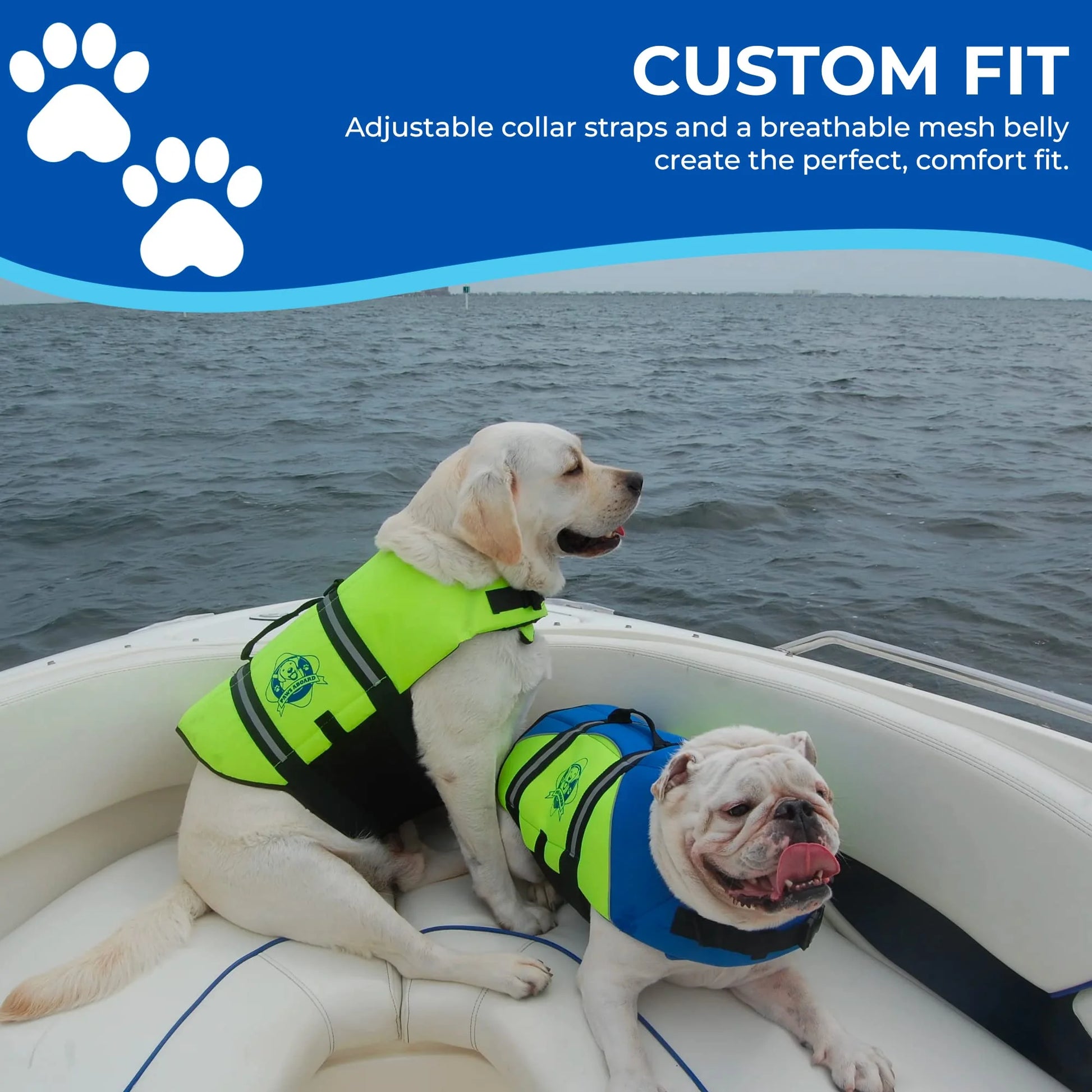 Dog Life Jacket - Keep Your Canine Safe with a Neoprene Life Vest - Designer Life Jackets - Perfect for Swimming and Boating - Blue and Yellow, Small