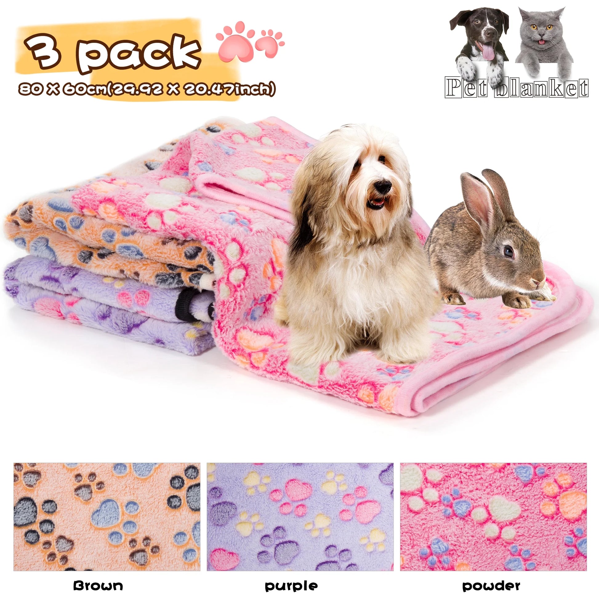 Luxmo 3 Pack Cat Dog Puppy Blanket Soft Pet Bed Cushion Warm Sleep Mat for Kitten Puppy Rabbit