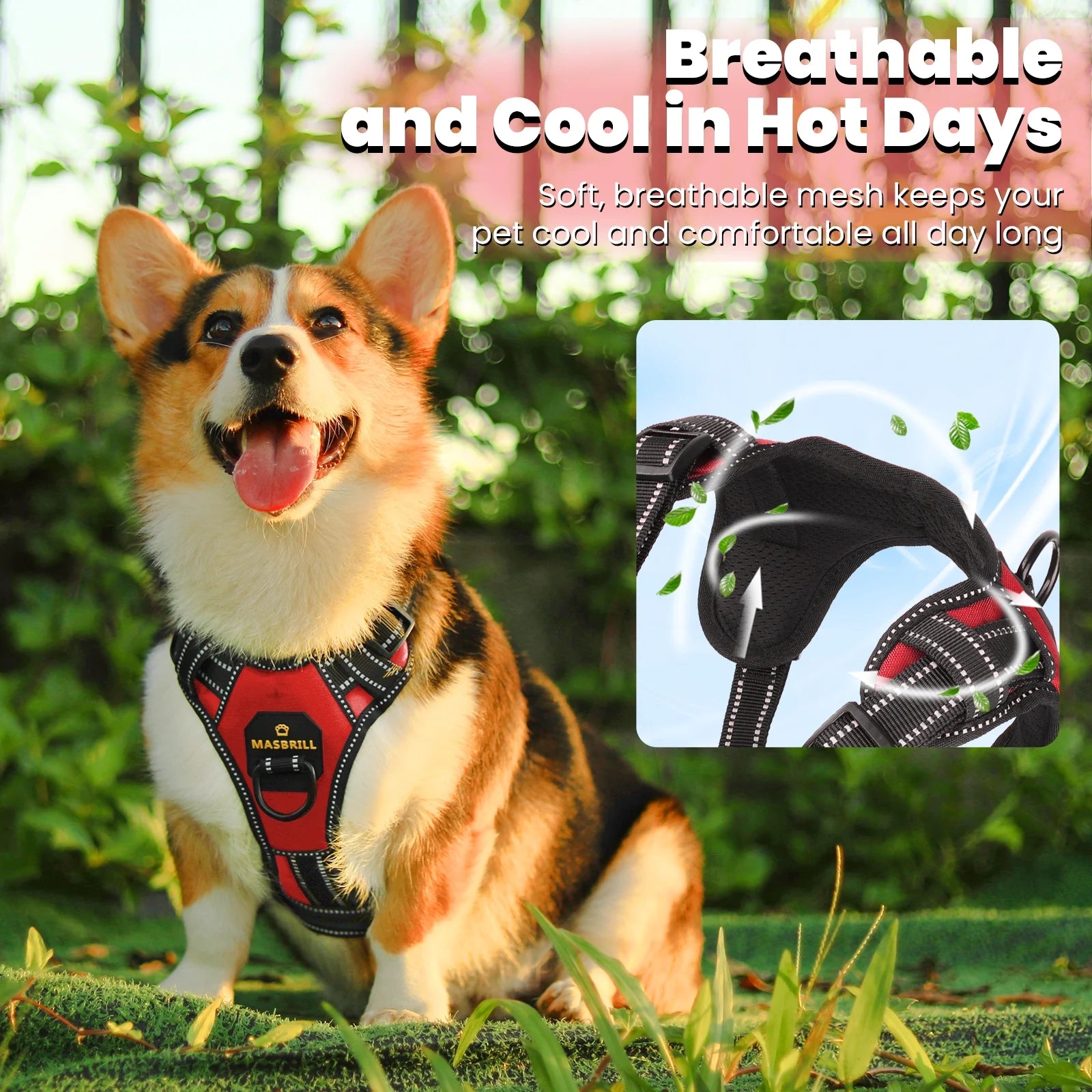Dog Harness and Leash Set, No Pull Vest Harness, Reflective Adjustable Soft Padded Pet Harness with Handle for Small to Large Dogs