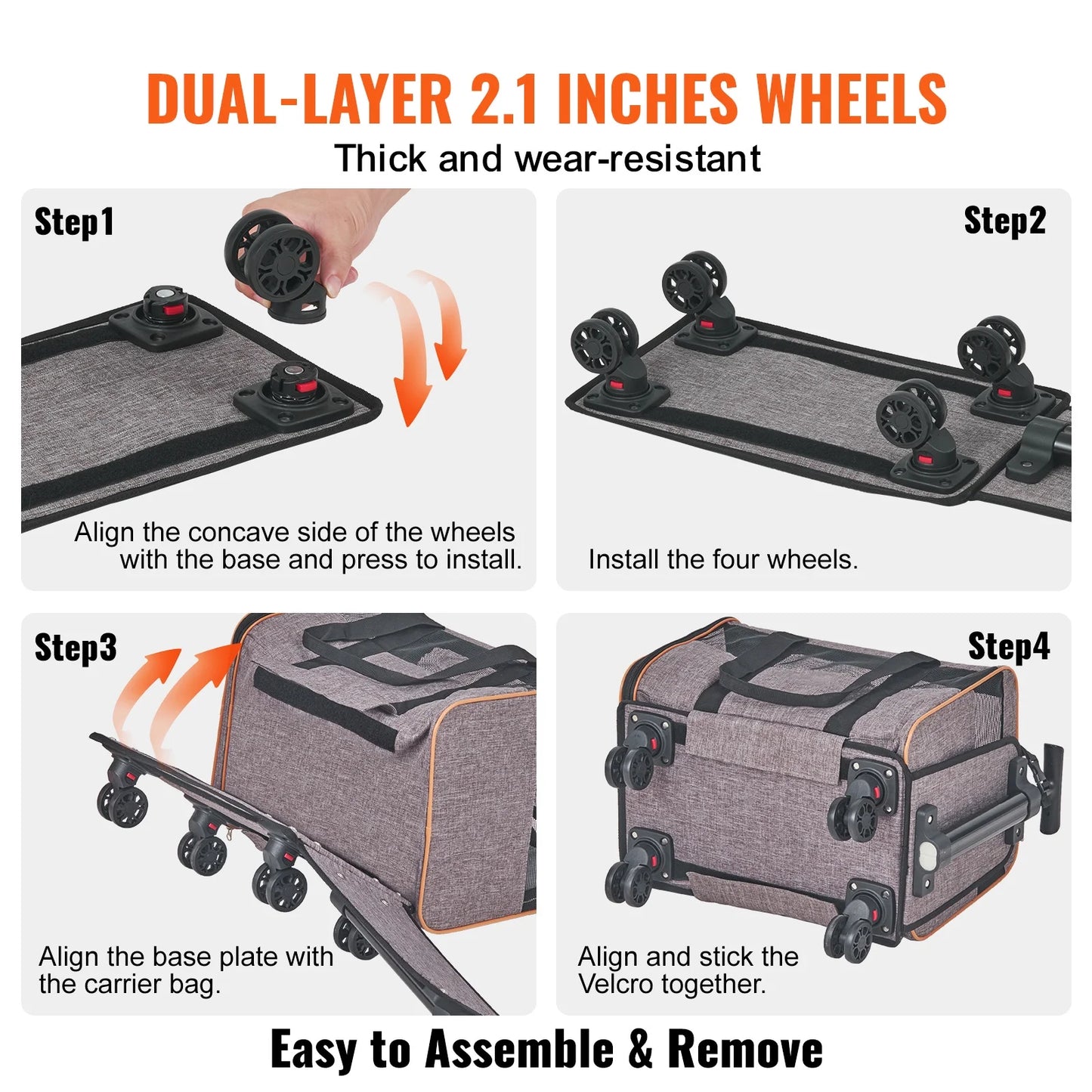 Cat Carrier with Wheels Airline Approved Rolling Pet Carrier 22 Lbs Grey for Cat Dog Small Medium Animals Kitten Puppy
