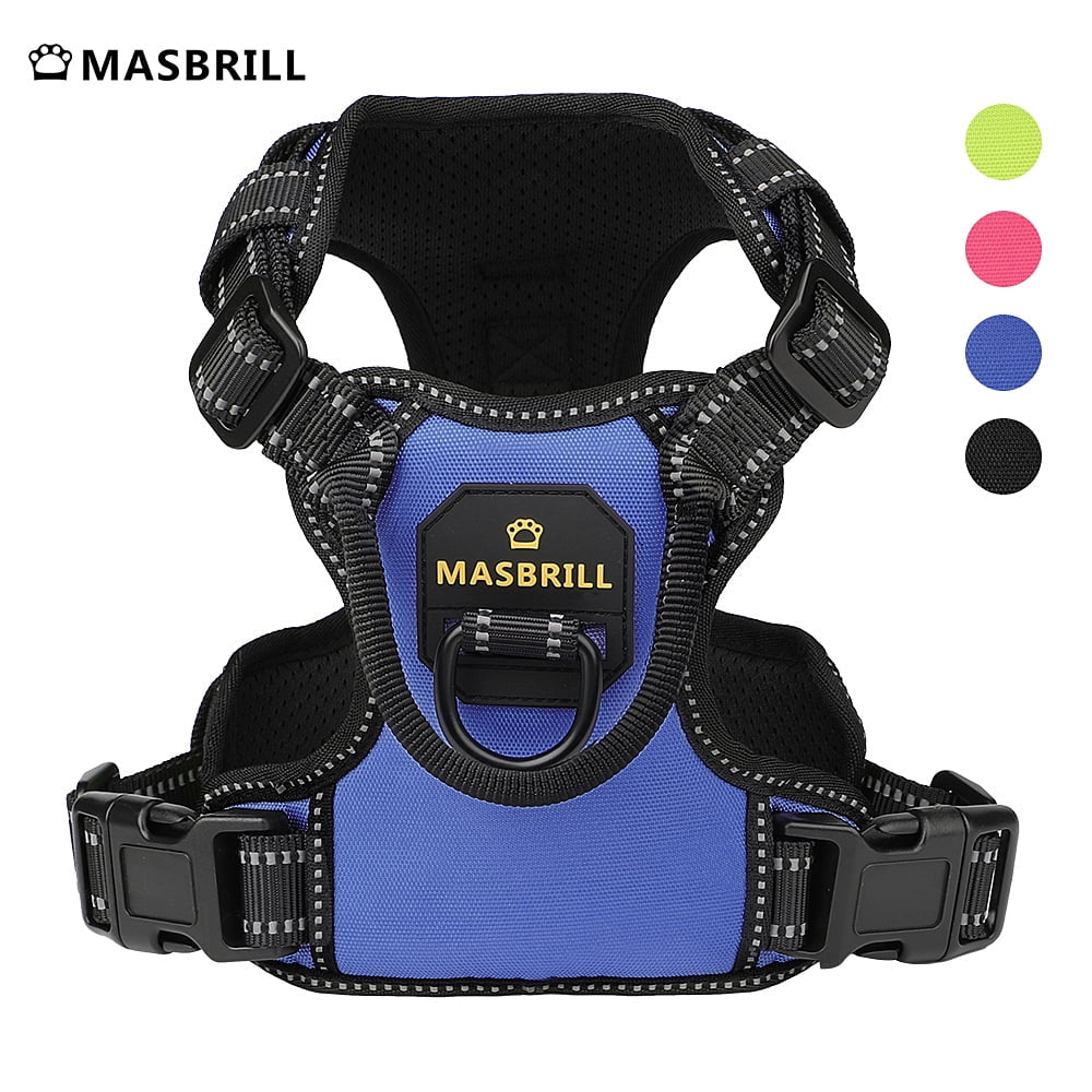 Reflective Dog Harness No Pull Dog Vest Harness with Handle, Breathable Padded Dog Chest Harness Adjustable for Large Dog-Blue XL