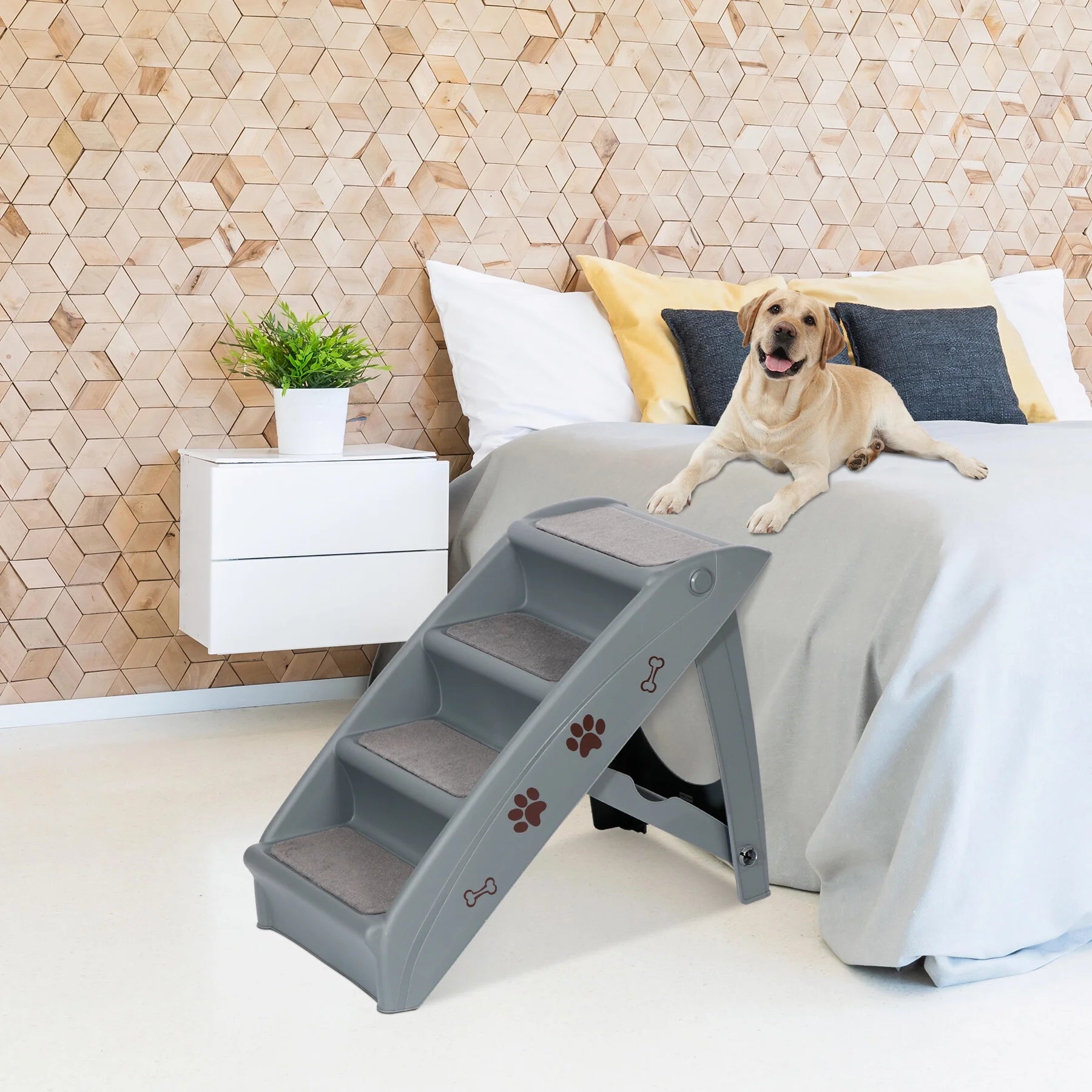 Pet Dog Foldable Stairs 4 Steps for High Bed with Non-Slip Pad for Indoor Outdoor