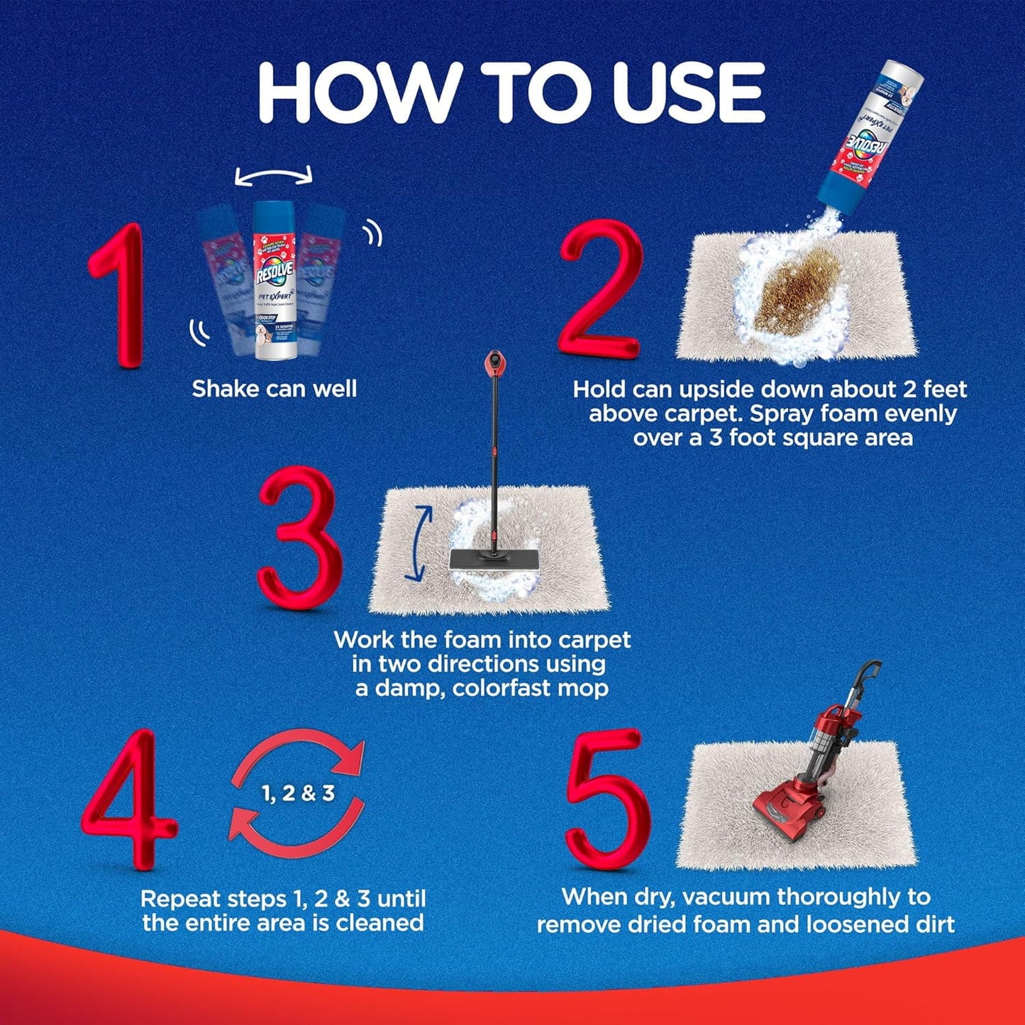Pet High Traffic Carpet Stain Cleaner Solution and Odor Remover Foam, 22Oz
