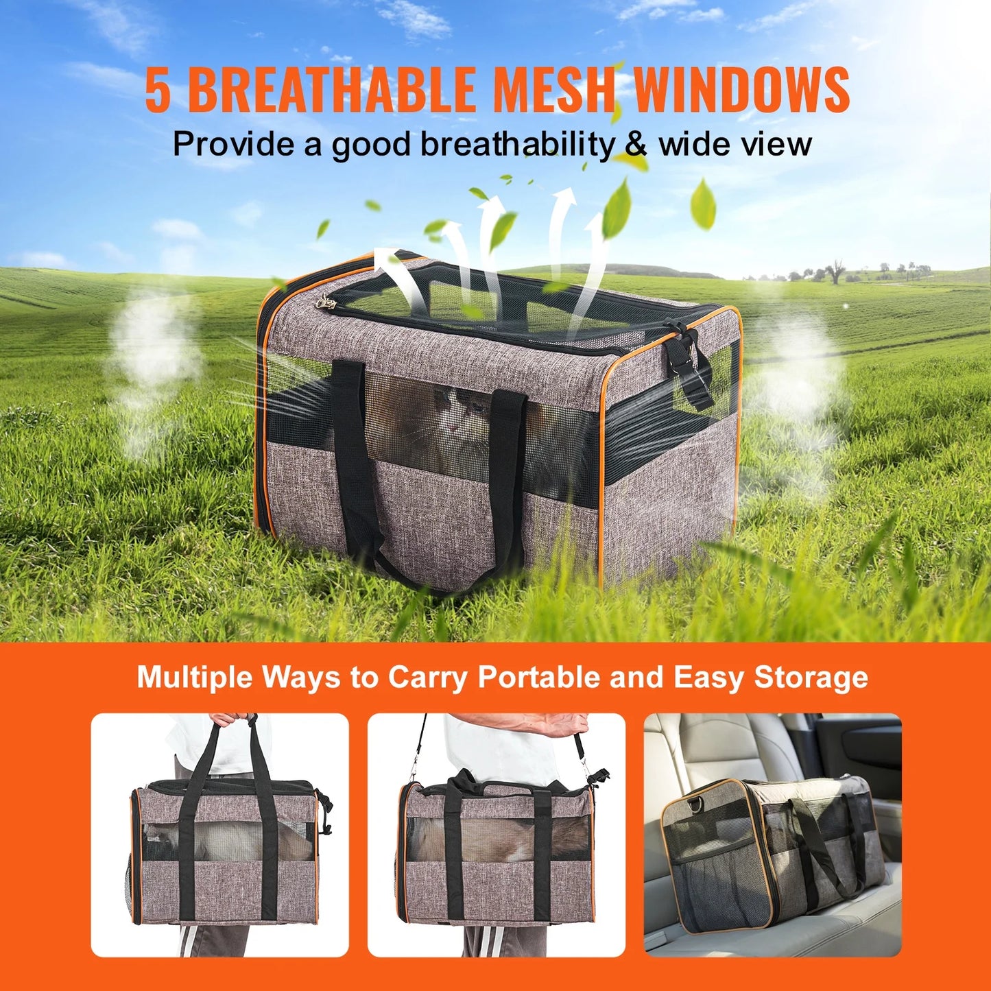 Cat Carrier with Wheels Airline Approved Rolling Pet Carrier 22 Lbs Grey for Cat Dog Small Medium Animals Kitten Puppy