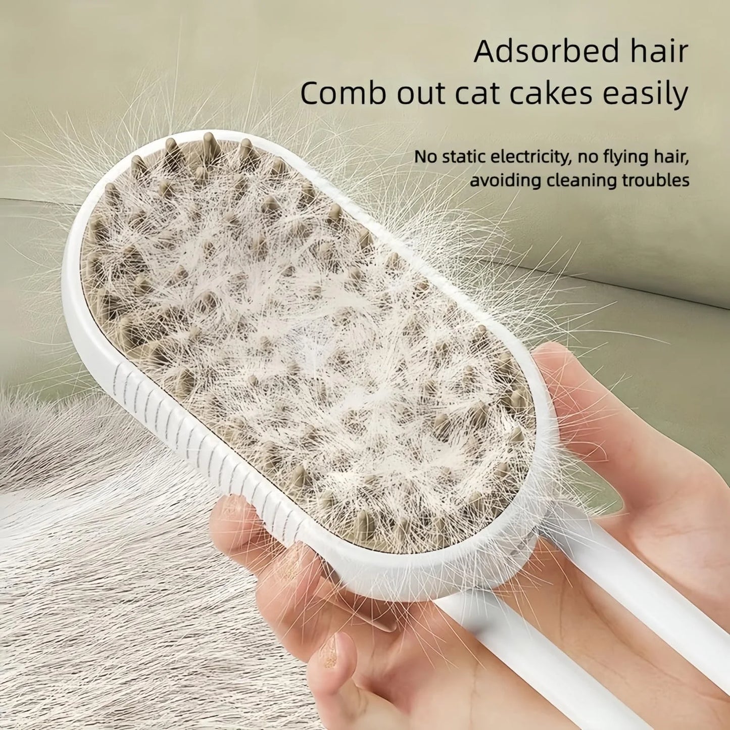 Defur Comb for Cats, 2024 New 3-In-1 Cat Steam Brush for Massaging and Cleaning Shedding Pets, Defur Comb for Long and Short Hair Cats and Dogs Grooming Tool (White)