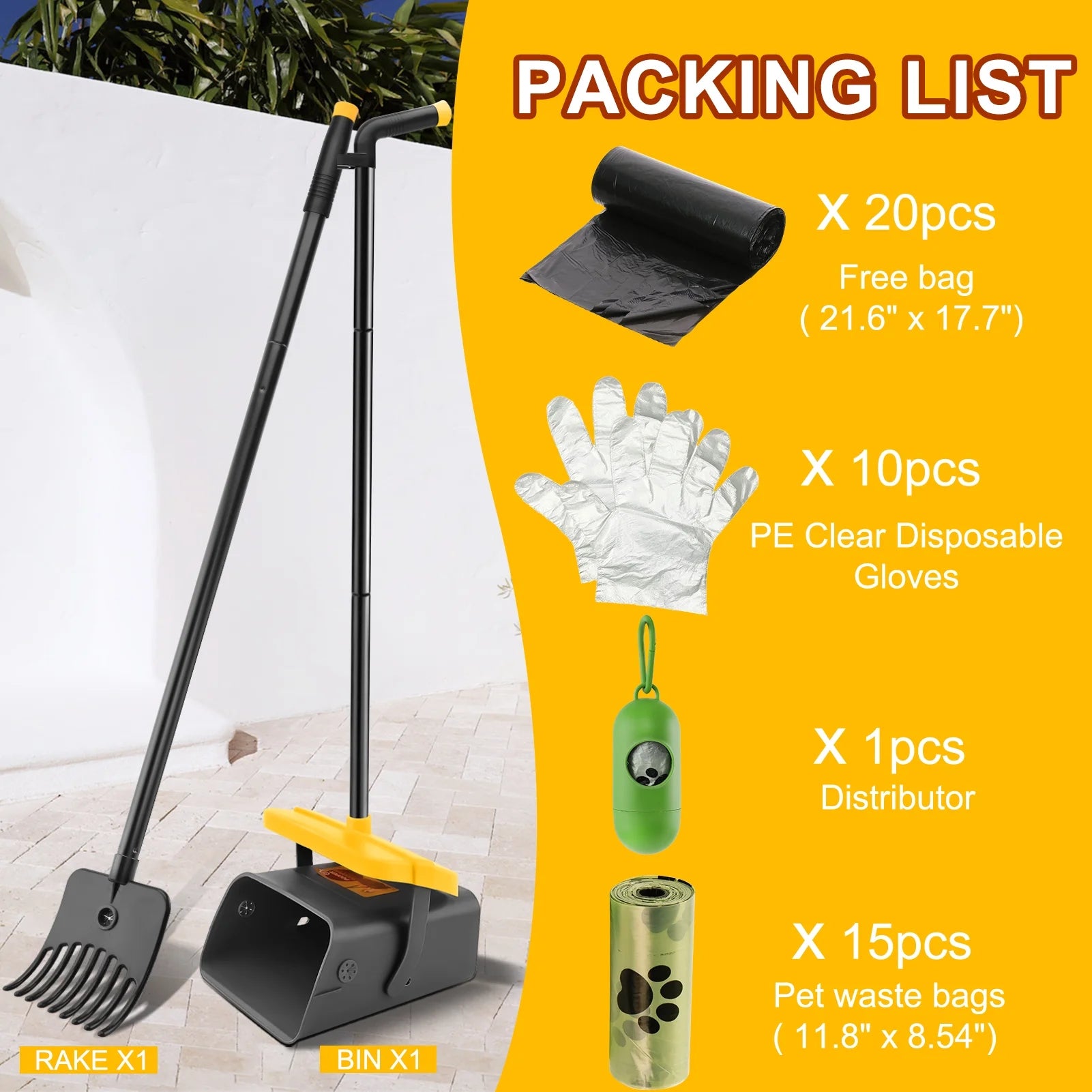 Pooper Scooper for Large Medium Small Dog, 46" Long Adjustable Portable Handle Dog Pooper Scooper Swivel Bin & Rake with 35 Waste Bag, Heavy Duty Poop Scooper for Yard