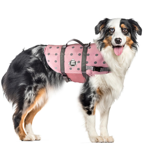 Dog Life Jacket - Keep Your Canine Safe with a Neoprene Life Vest - Designer Life Jackets - Perfect for Swimming and Boating - Pink/Silver, Medium
