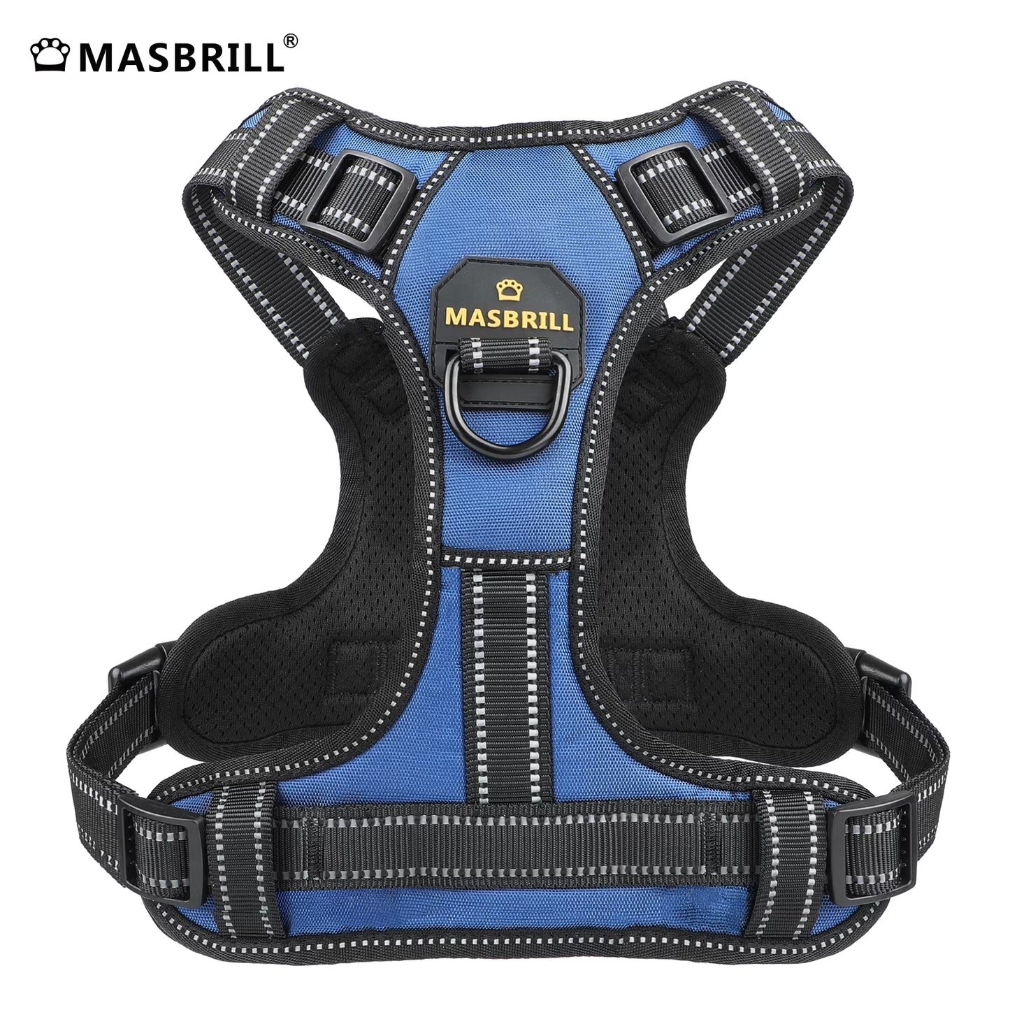 Reflective Dog Harness No Pull Dog Vest Harness with Handle, Breathable Padded Dog Chest Harness Adjustable for Large Dog-Blue XL