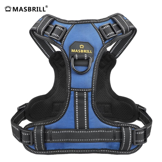 Reflective Dog Harness No Pull Dog Vest Harness with Handle, Breathable Padded Dog Chest Harness Adjustable for Large Dog-Blue XL