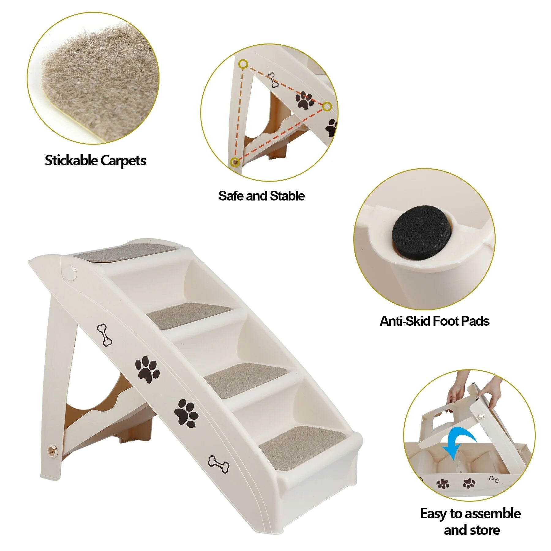 Pet Dog Foldable Stairs 4 Steps for High Bed for Small Dogs