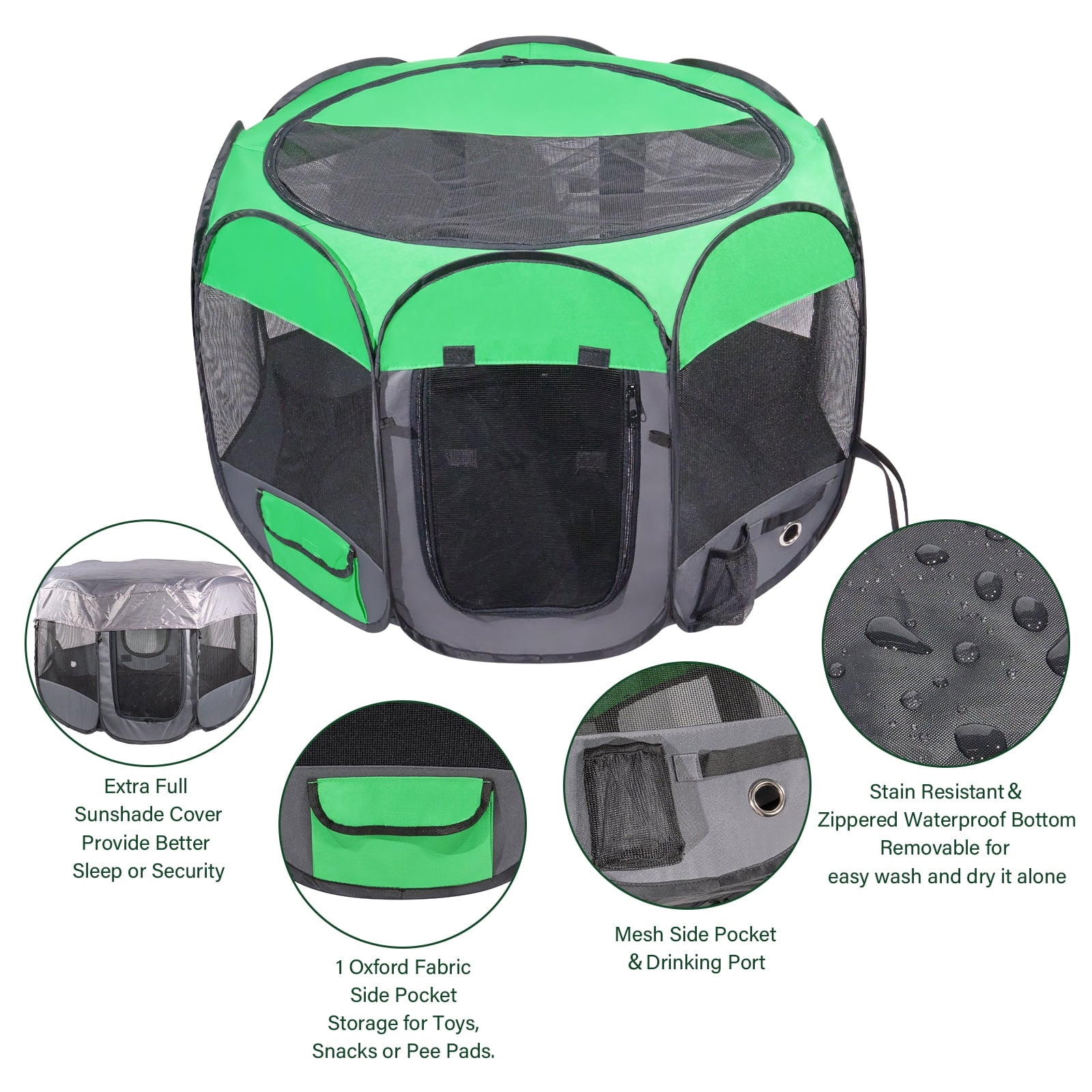 56" Dog Playpen Pop-Up Pet Playpen for Indoor, Extra Large Folding Soft Dog Crate Portable Waterproof Outdoor Playpen for Dog Cat Rest Play Recovery W/Bowl, Durable for Travel