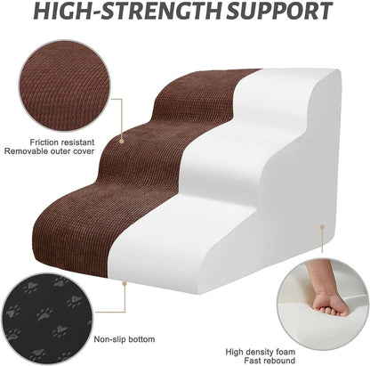 Dog Ramp for Couch or Bed, 3-Step Dog Stairs & Steps for Small Dogs and Old Cats, Soft and Non-Slip Pet Steps, Suitable for Short-Legged Dogs, Injured Pets